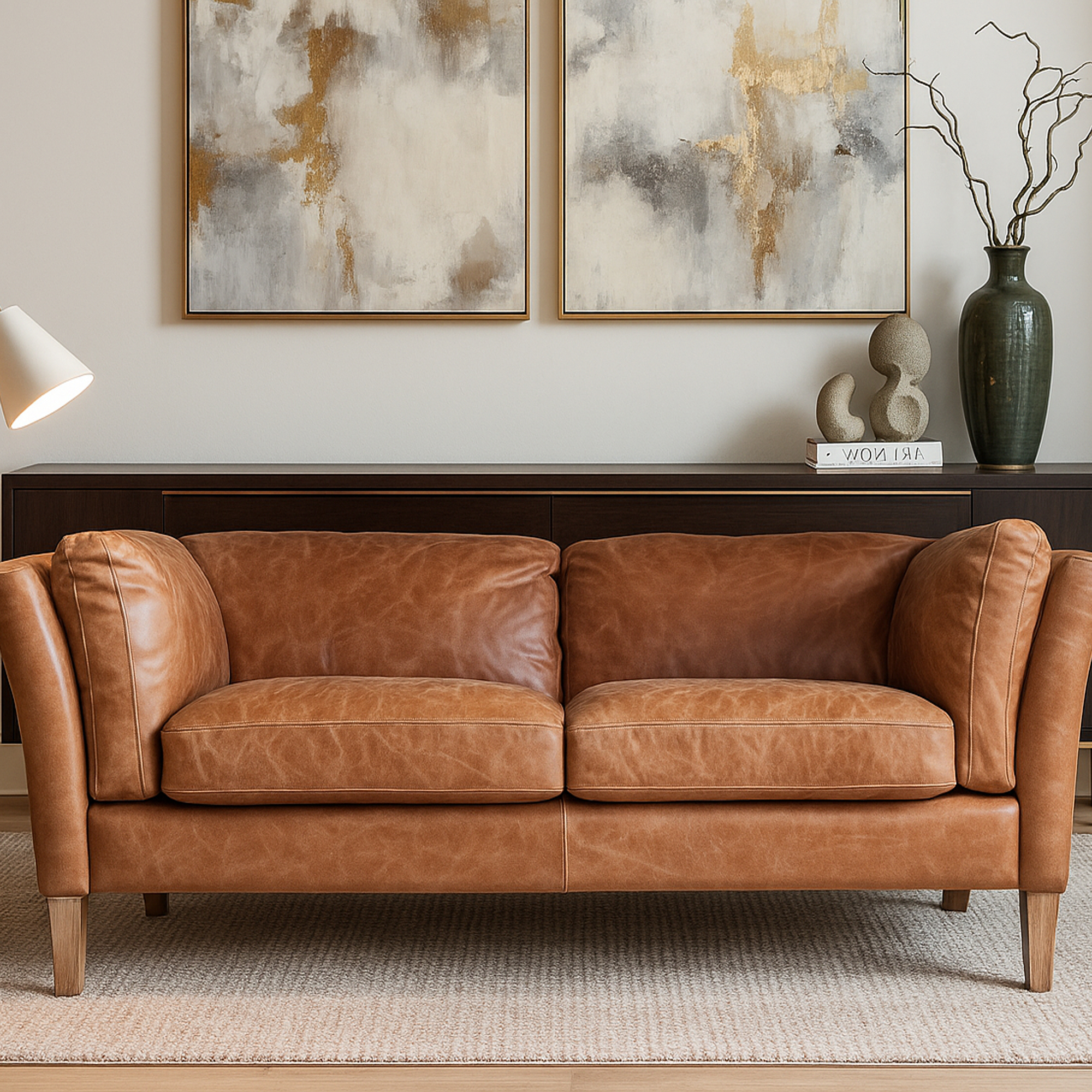 WHITSTABLE Leather 2 Seater Sofa - Brown - Galvin and Galloway