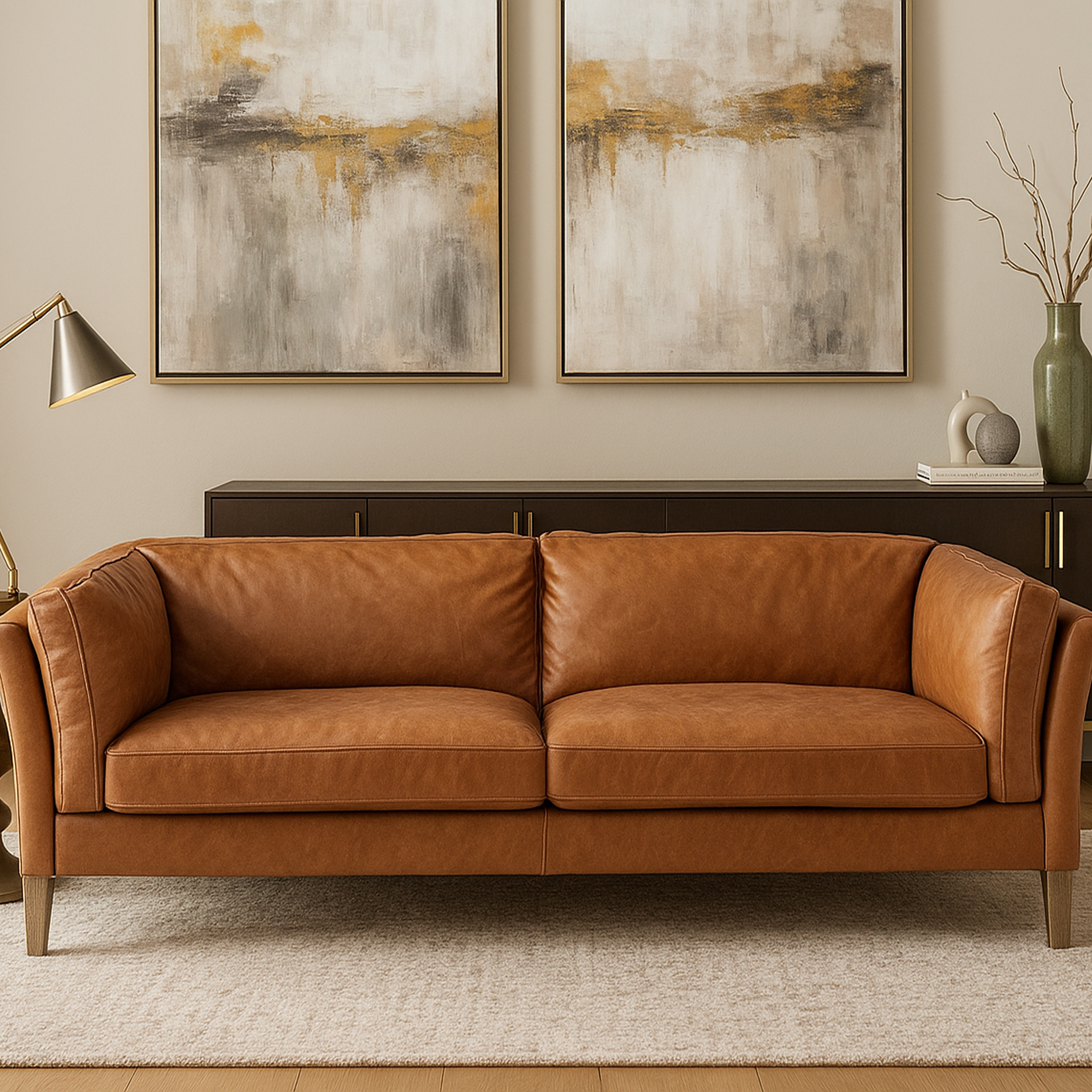 WHITSTABLE Leather 3 Seater Sofa - Brown - Galvin and Galloway