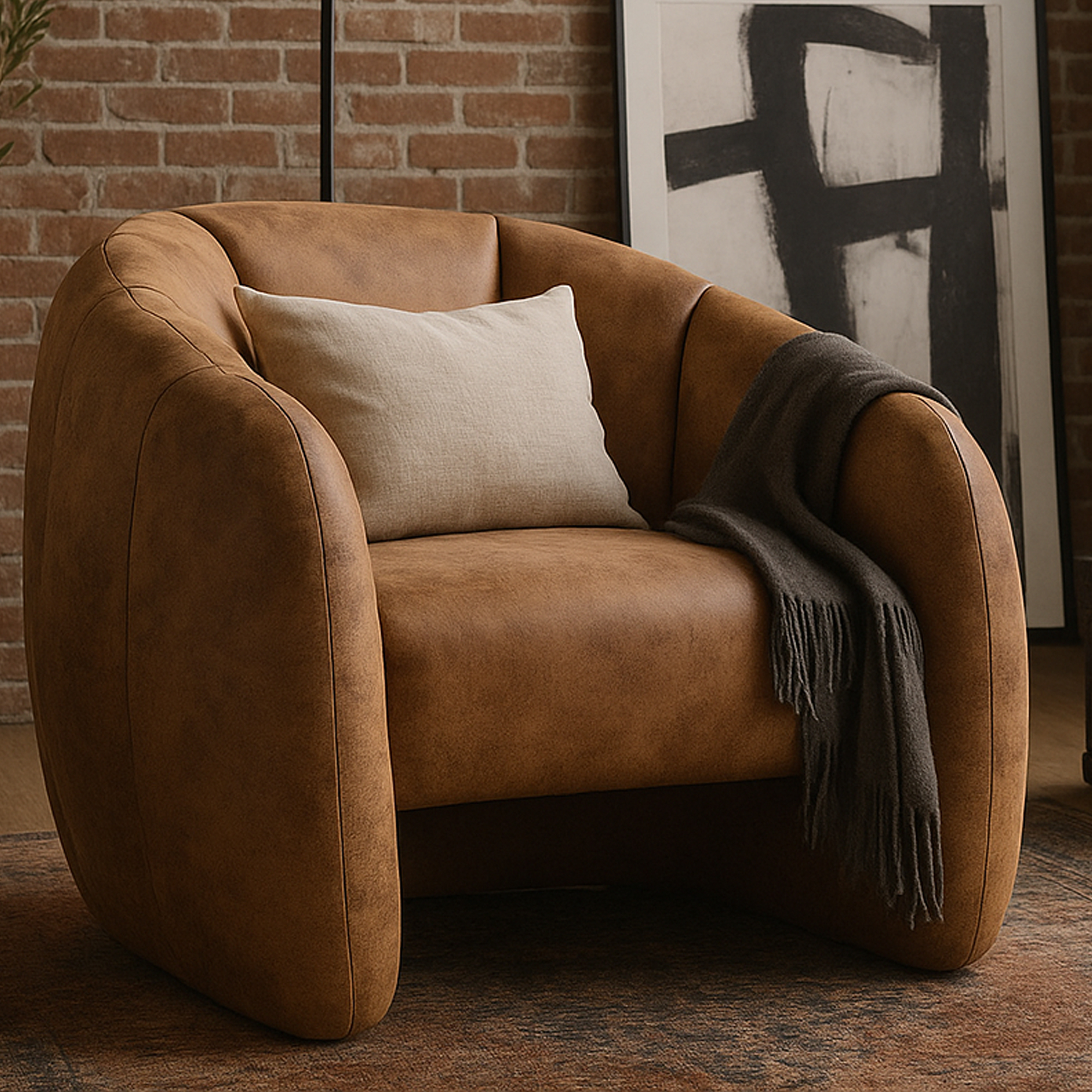 WHITWORTH Leather Tub Chair - Brown - Galvin and Galloway