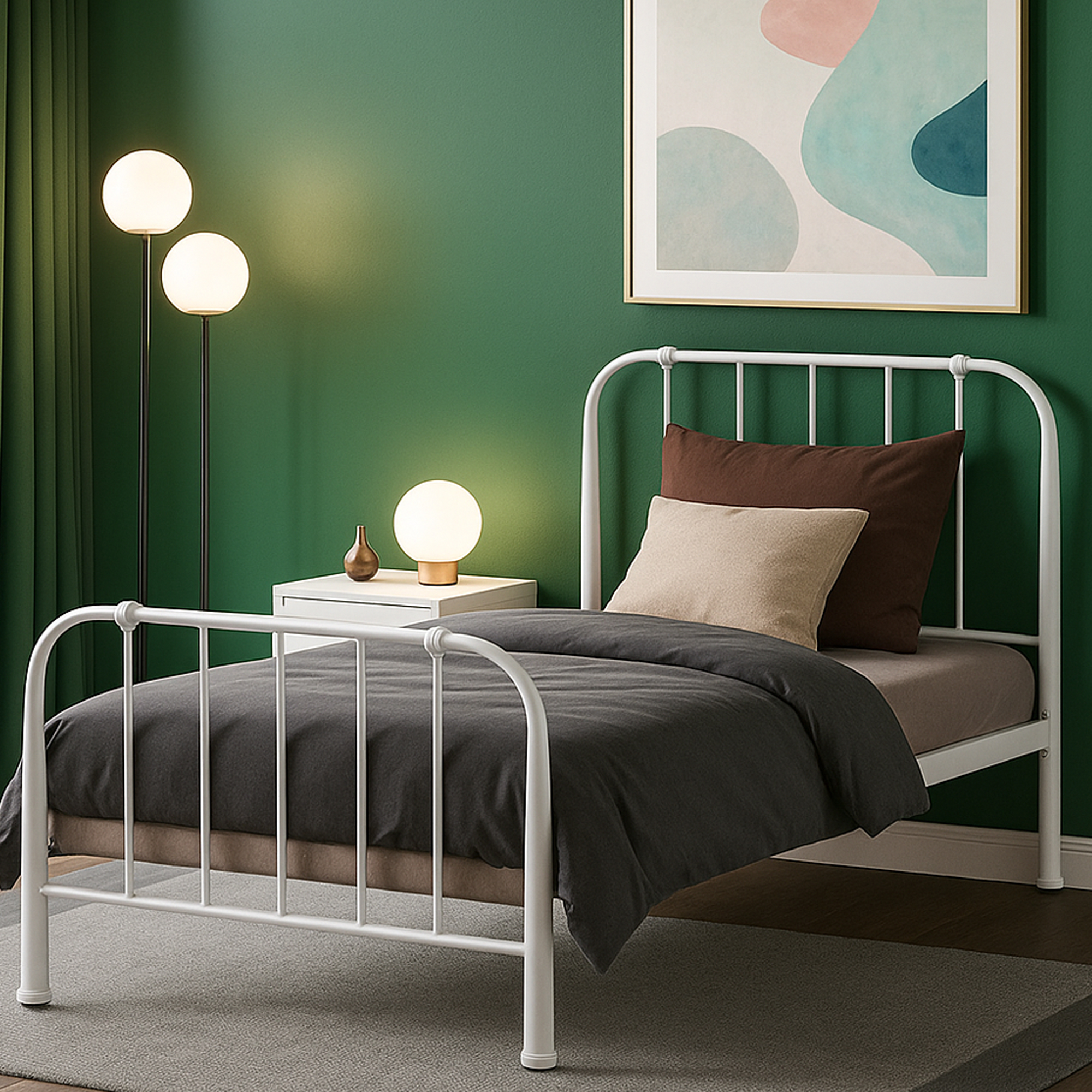 WINDLESHAM Single Metal Bedframe - White - Galvin and Galloway