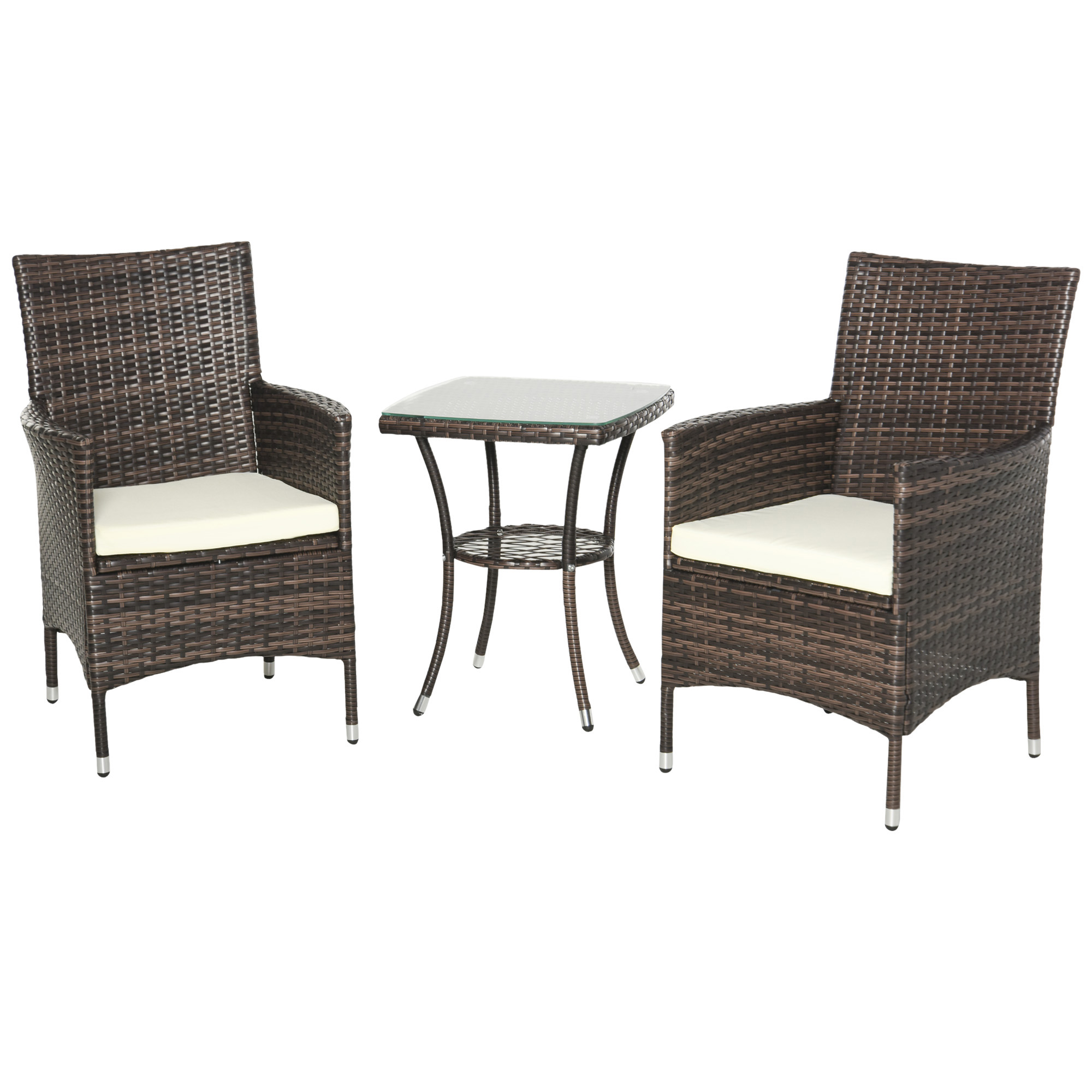 Garden Outdoor Rattan Furniture Bistro Set 3 PCs Patio Weave Companion Chair Table Set Conservatory (Brown) - Life Essentials