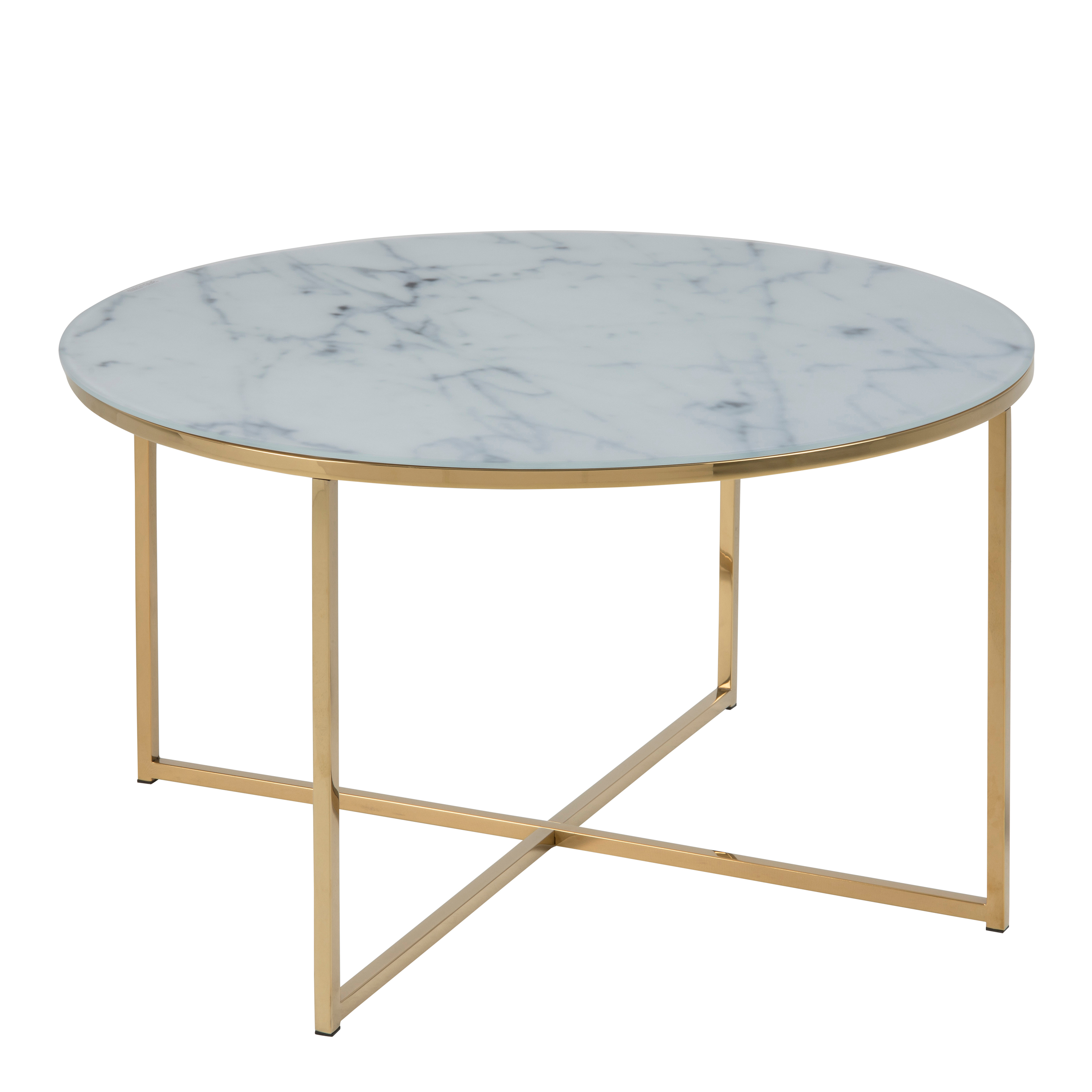 Alisma Round Coffee Table with White Marble Top & Gold Legs - Rosalind Collection