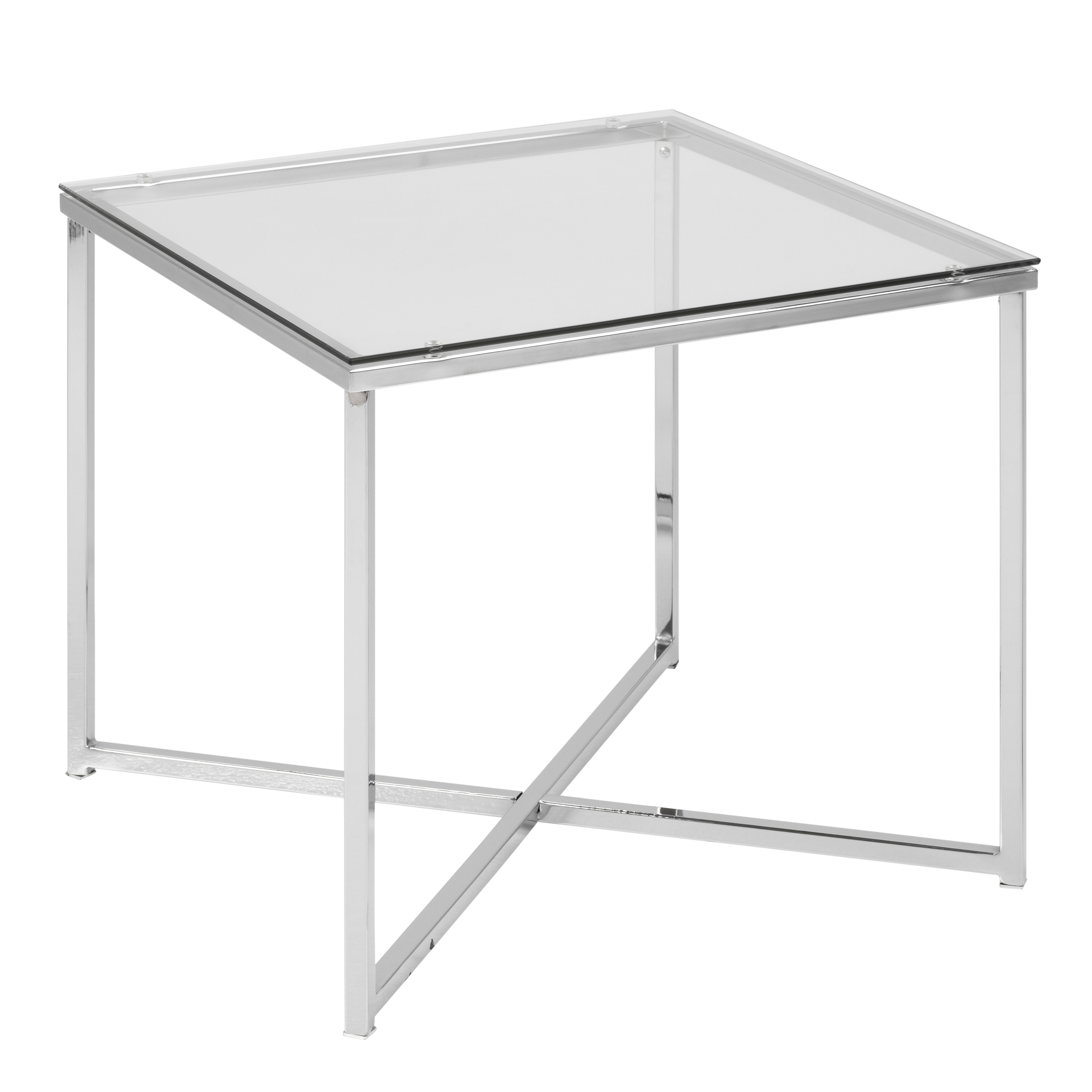 Cross Square Metal Side Table with Glass Top - Rosalind Collection