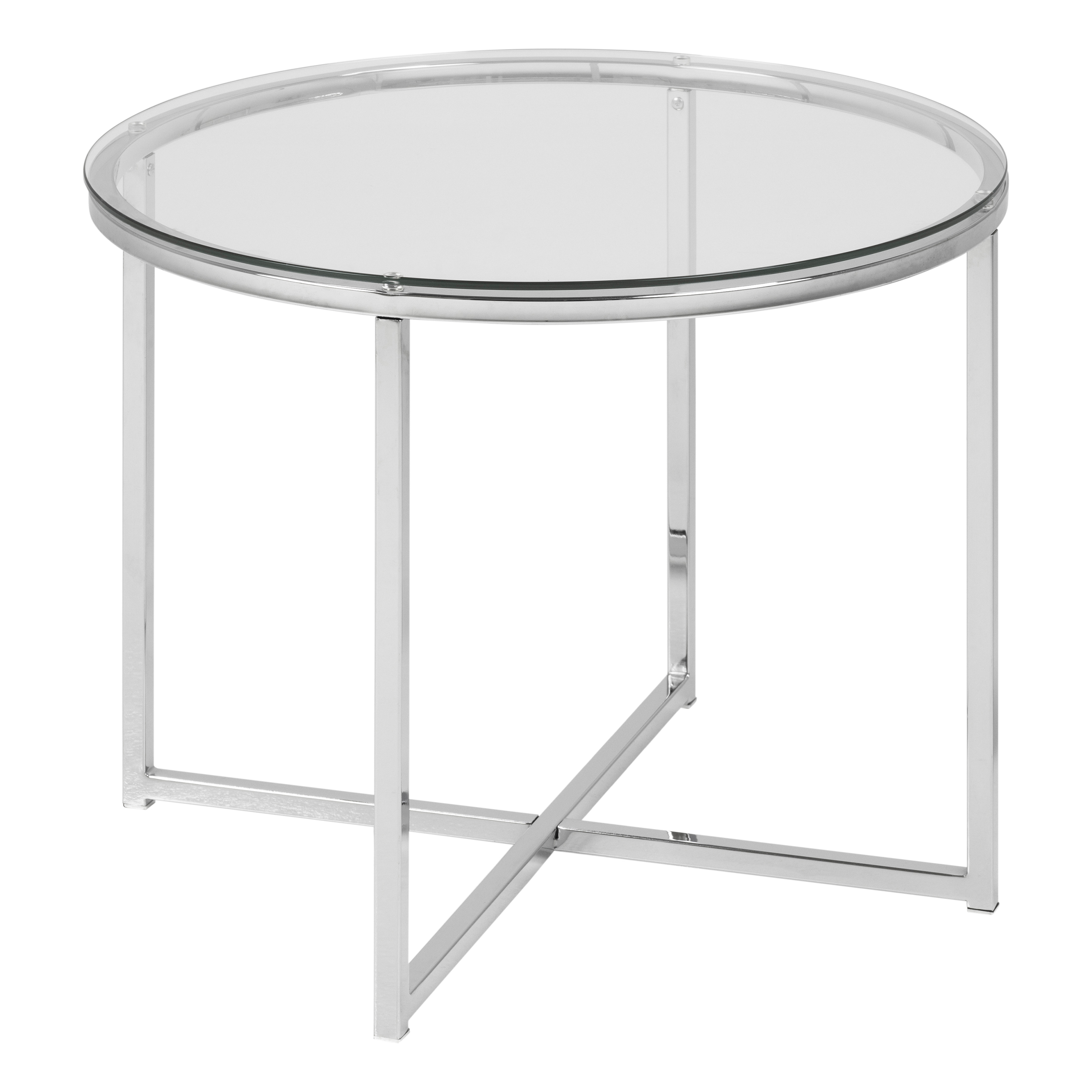 Cross Round Metal Side Table with Glass Top - Rosalind Collection