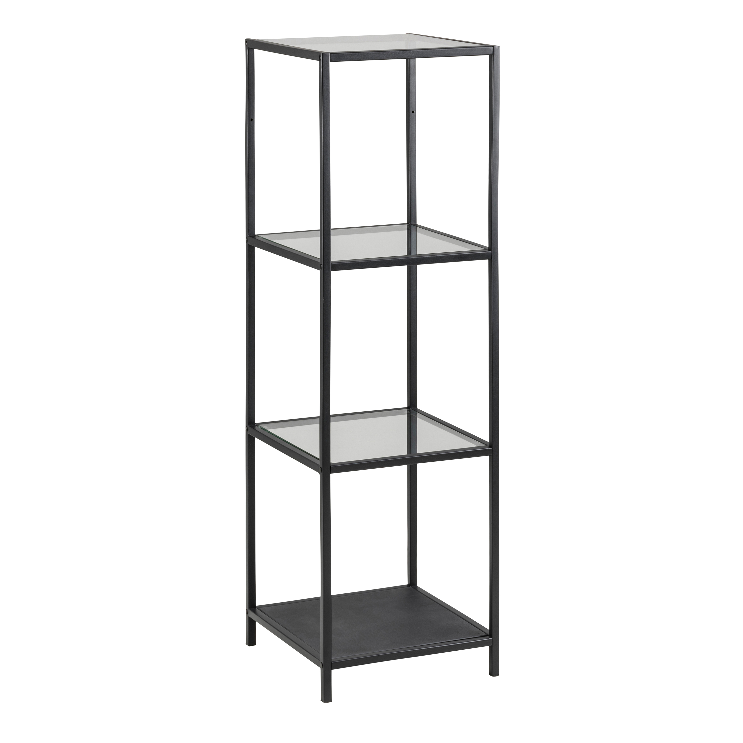 Seaford Narrow Black Metal Bookcase with 3 Glass Shelves - Rosalind Collection