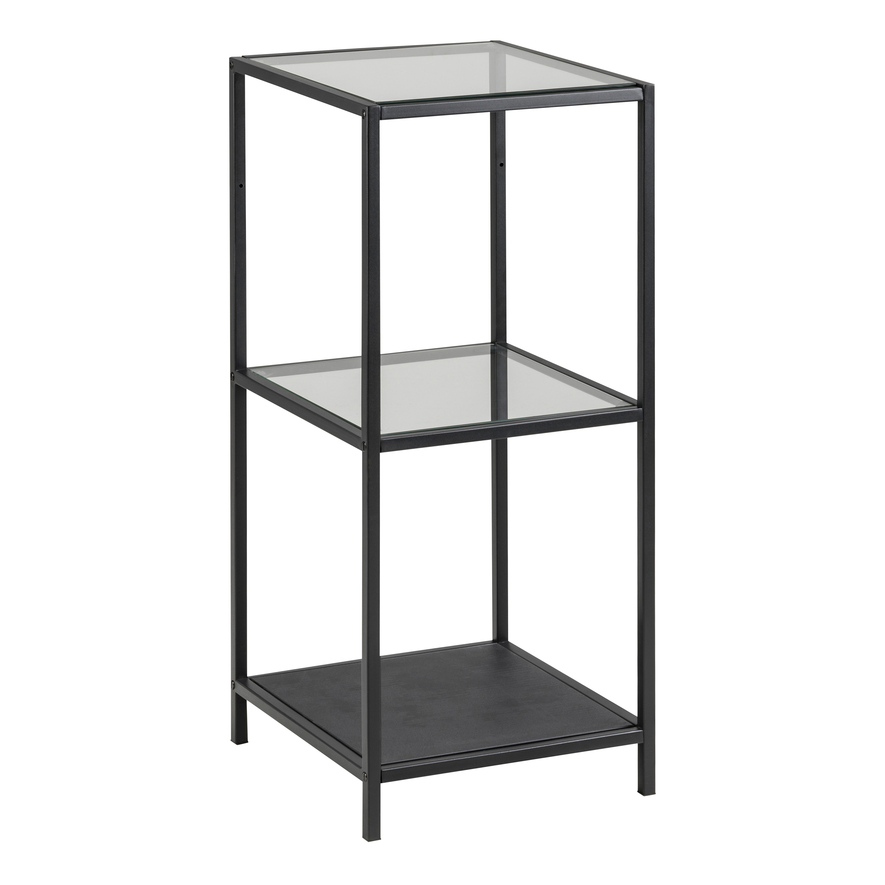 Seaford Narrow Black Metal Bookcase with 2 Glass Shelves - Rosalind Collection