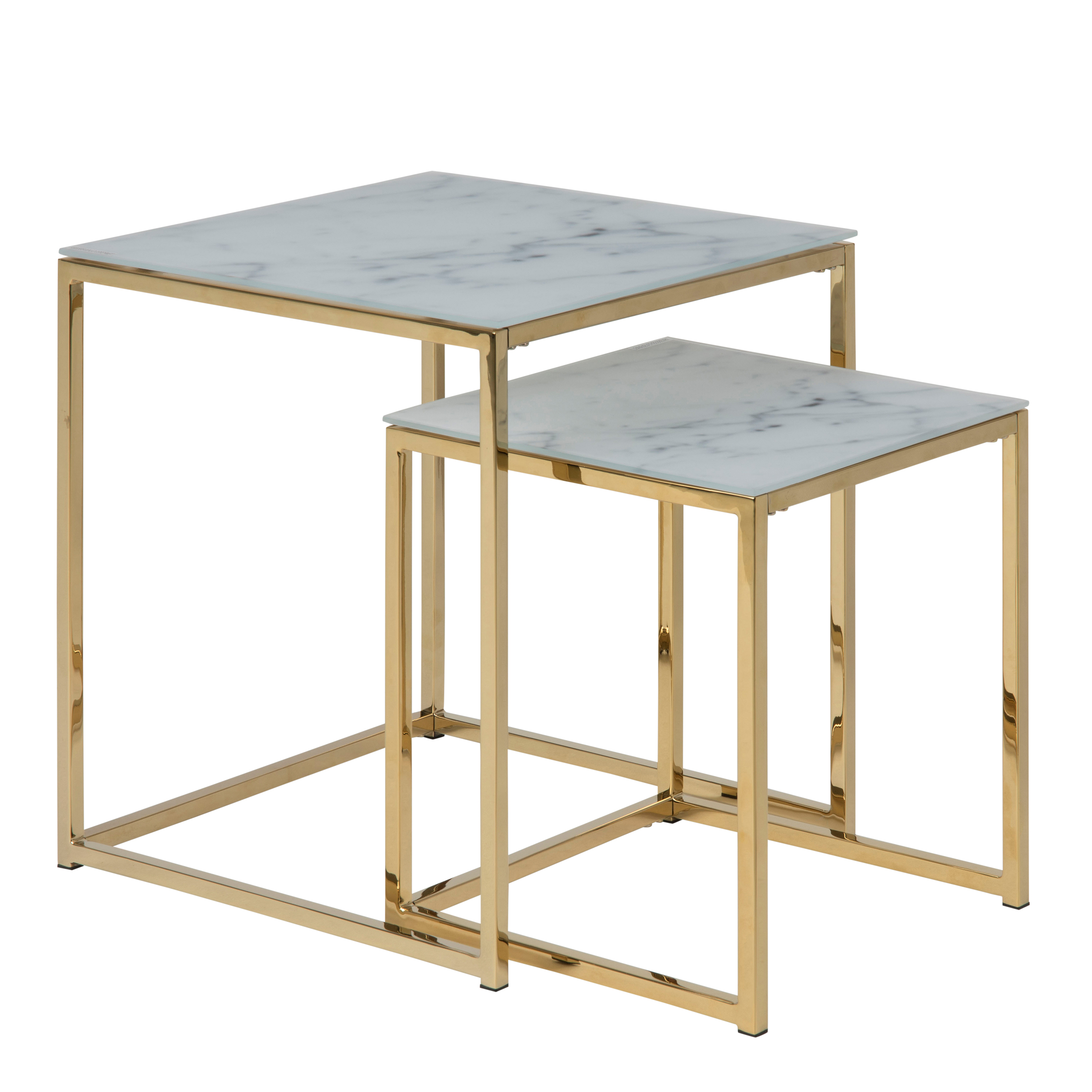 Alisma Nest of Tables with White Marble Effect Top & Gold Legs - Rosalind Collection