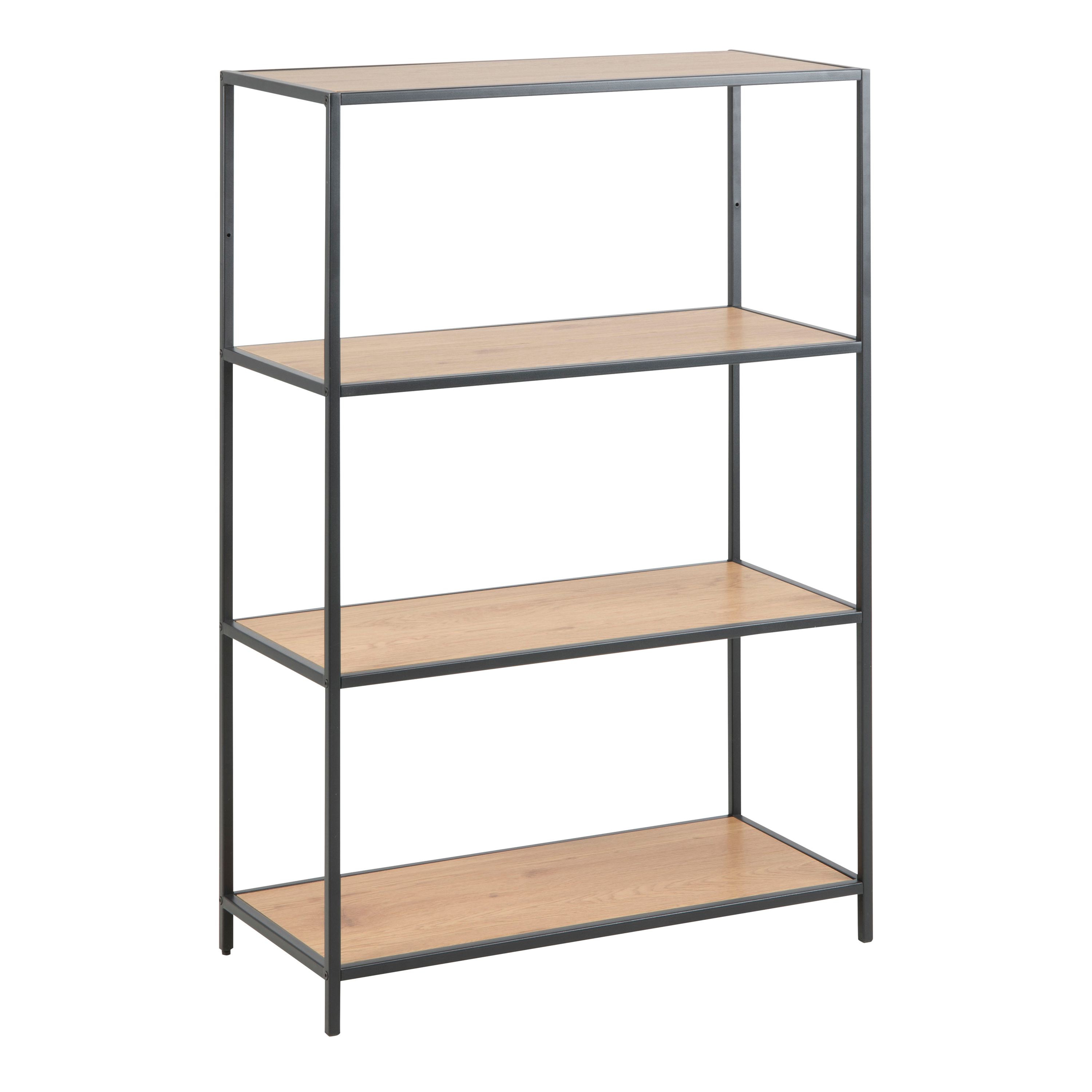 Seaford Black Metal Low Bookcase with 3 Oak Shelves - Rosalind Collection
