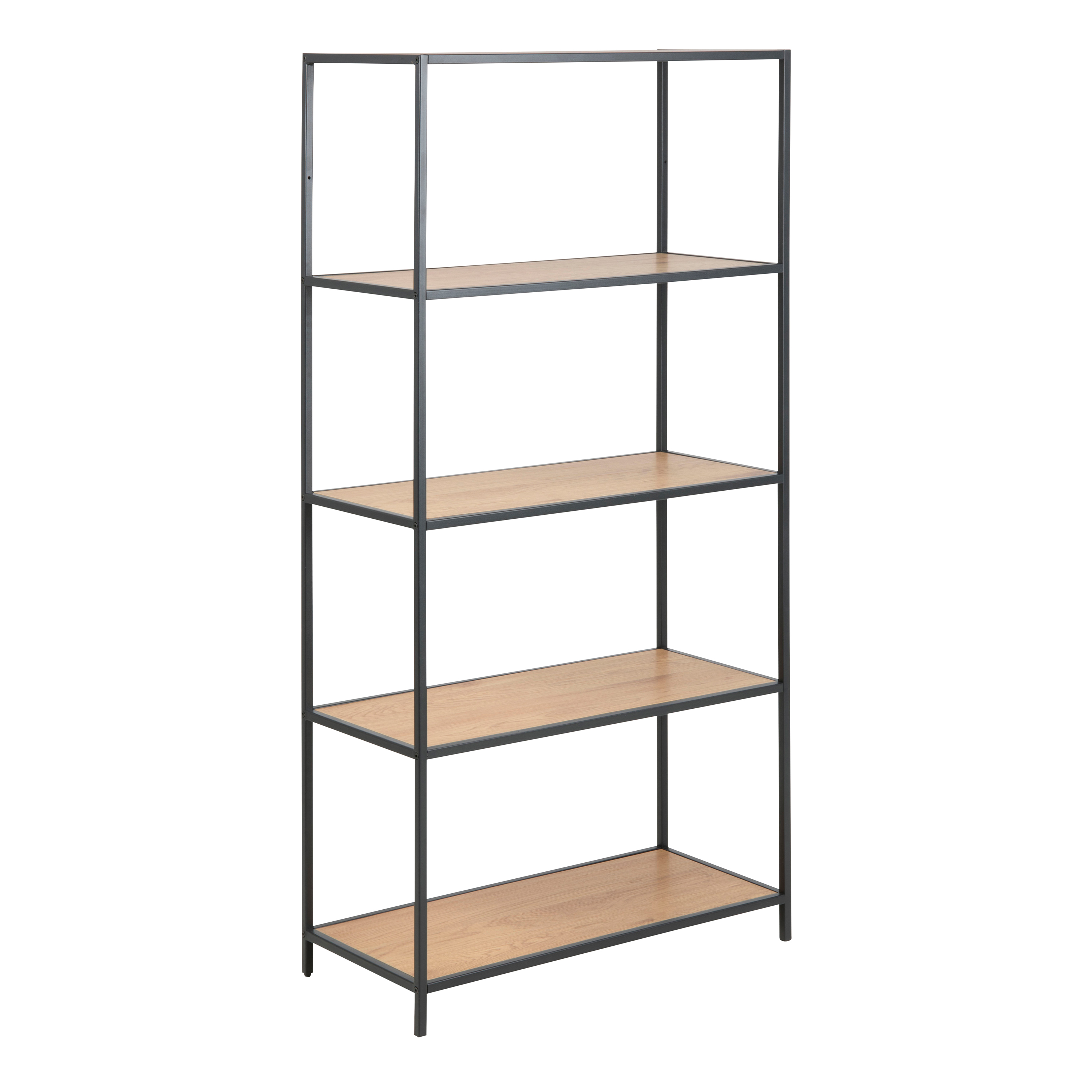 Seaford Tall Black Metal Bookcase with 4 Oak Shelves - Rosalind Collection