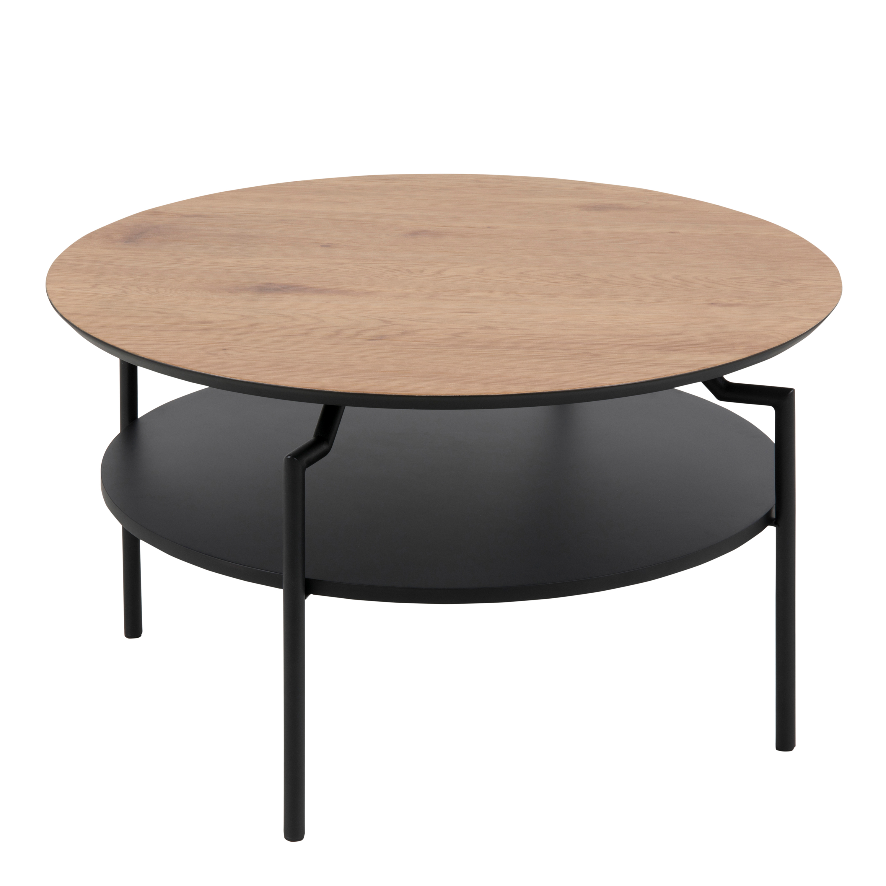 Goldington Round Coffee Table with Oak Top & Black Legs - Rosalind Collection