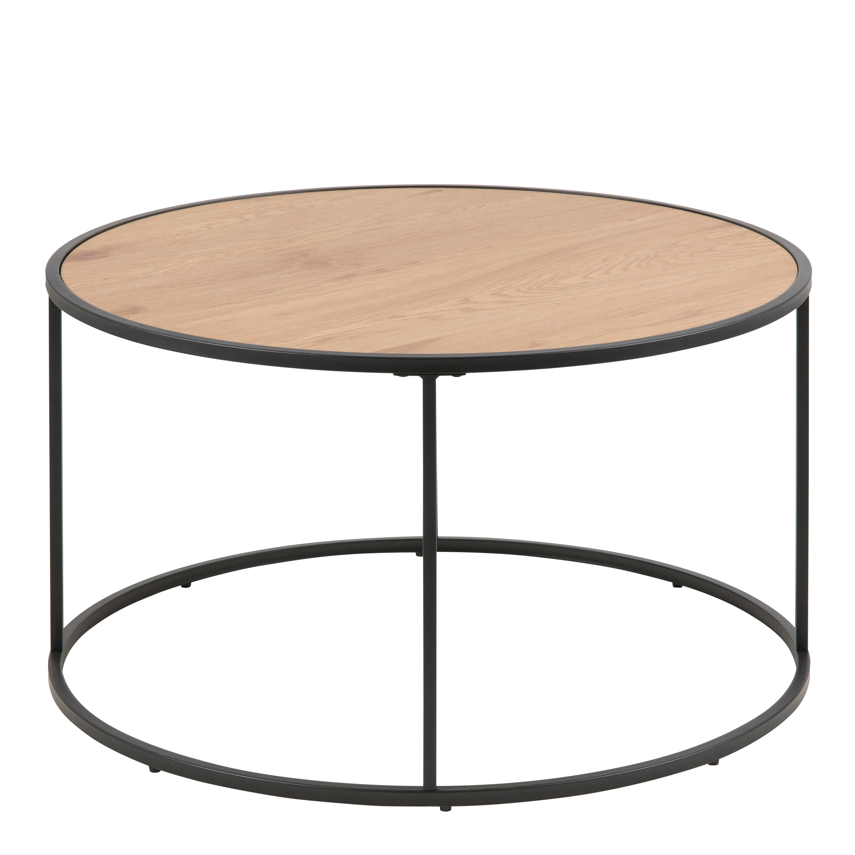 Seaford Black Metal Round Coffee Table with Oak Top - Rosalind Collection