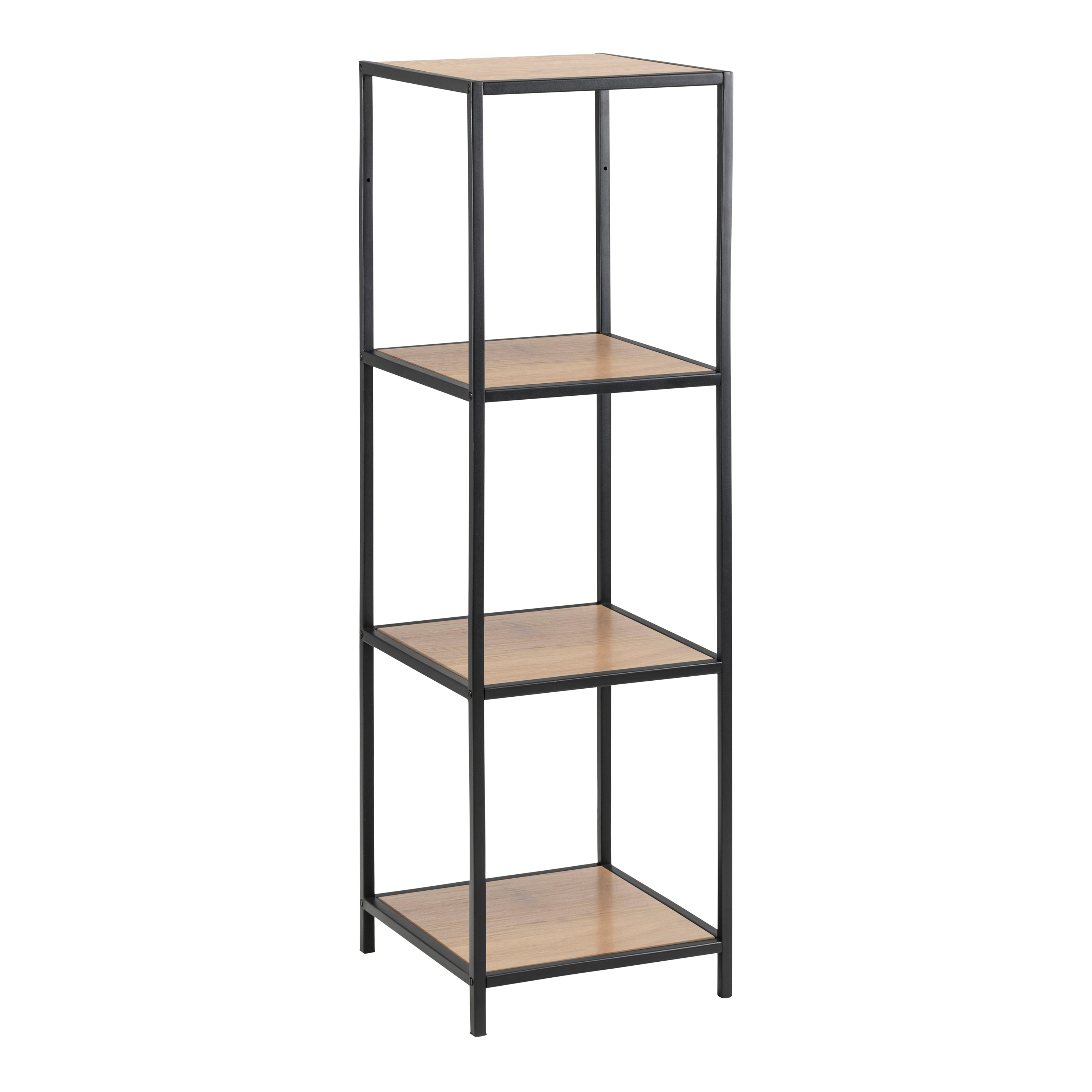 Seaford Narrow Black Metal Bookcase with 3 Oak Shelves - Rosalind Collection