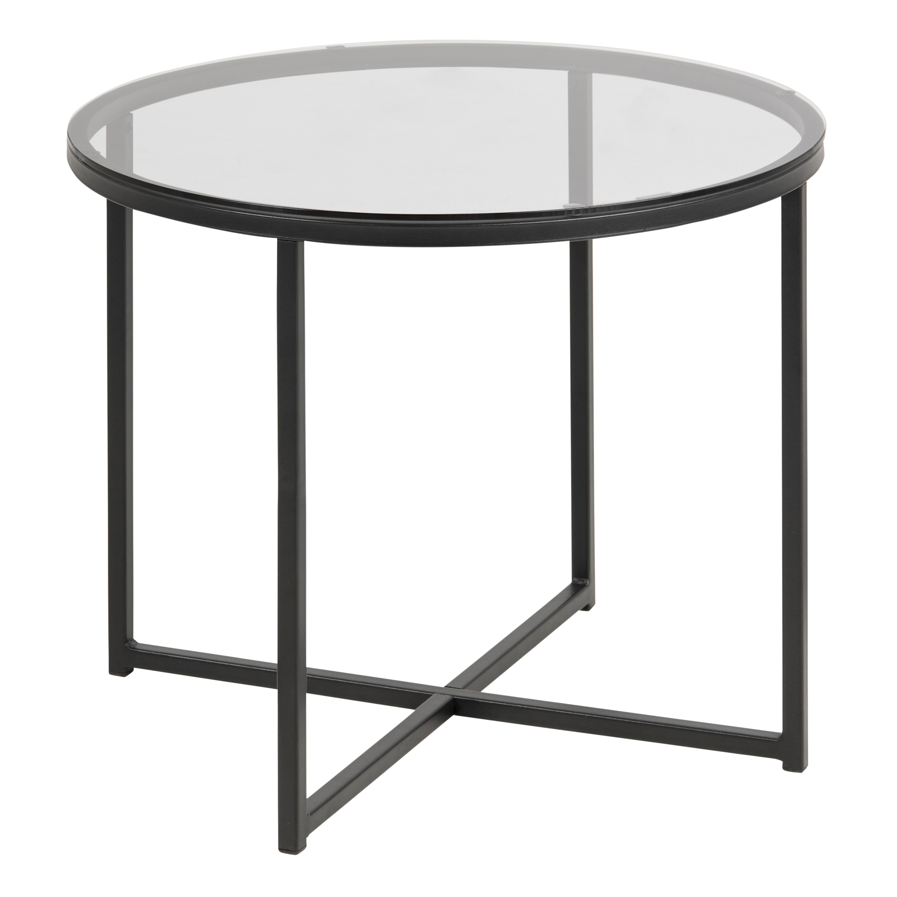 Cross Round Metal Side Table with Smoked Glass Top - Rosalind Collection