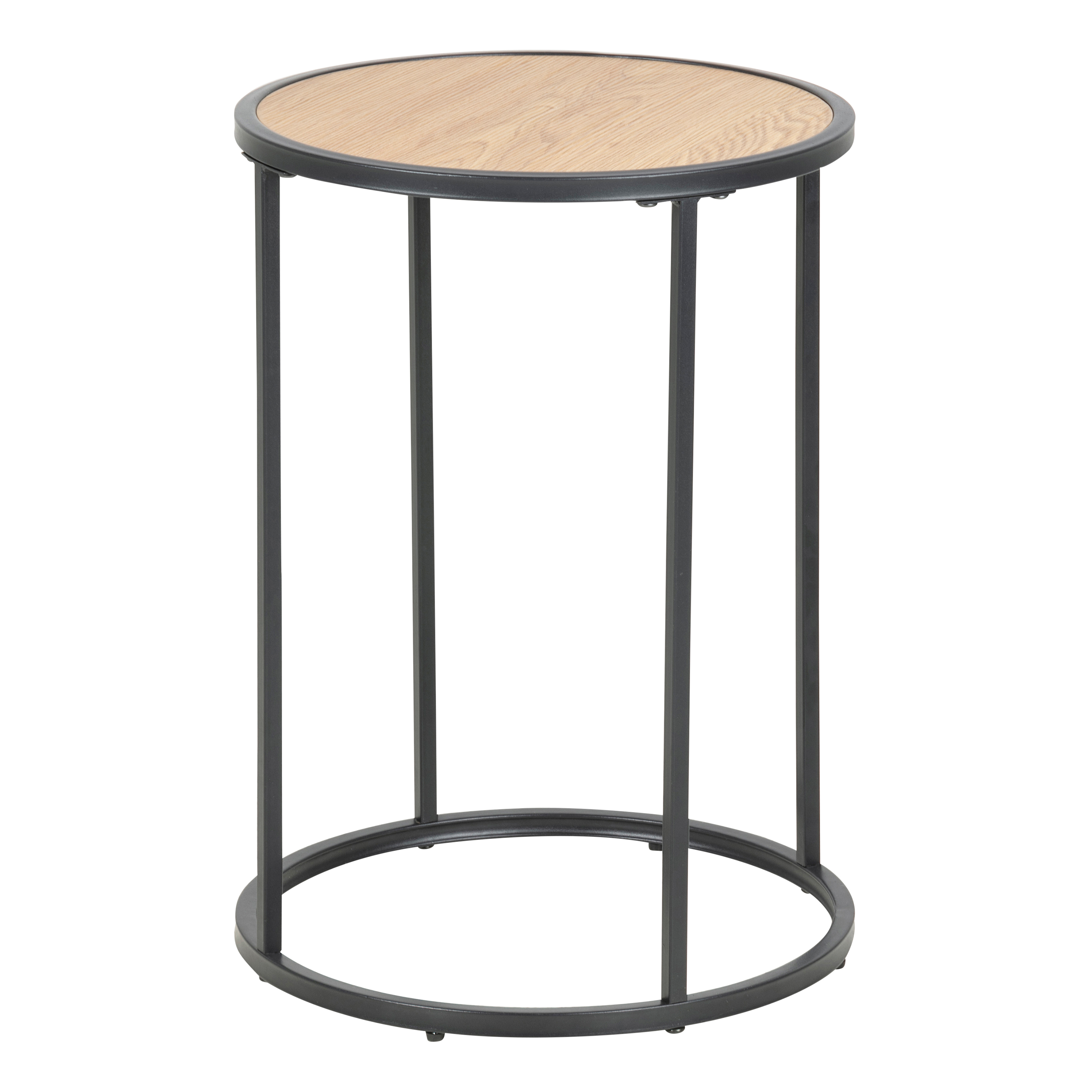 Seaford Black Metal Small Round Side Table with Oak Top - Rosalind Collection