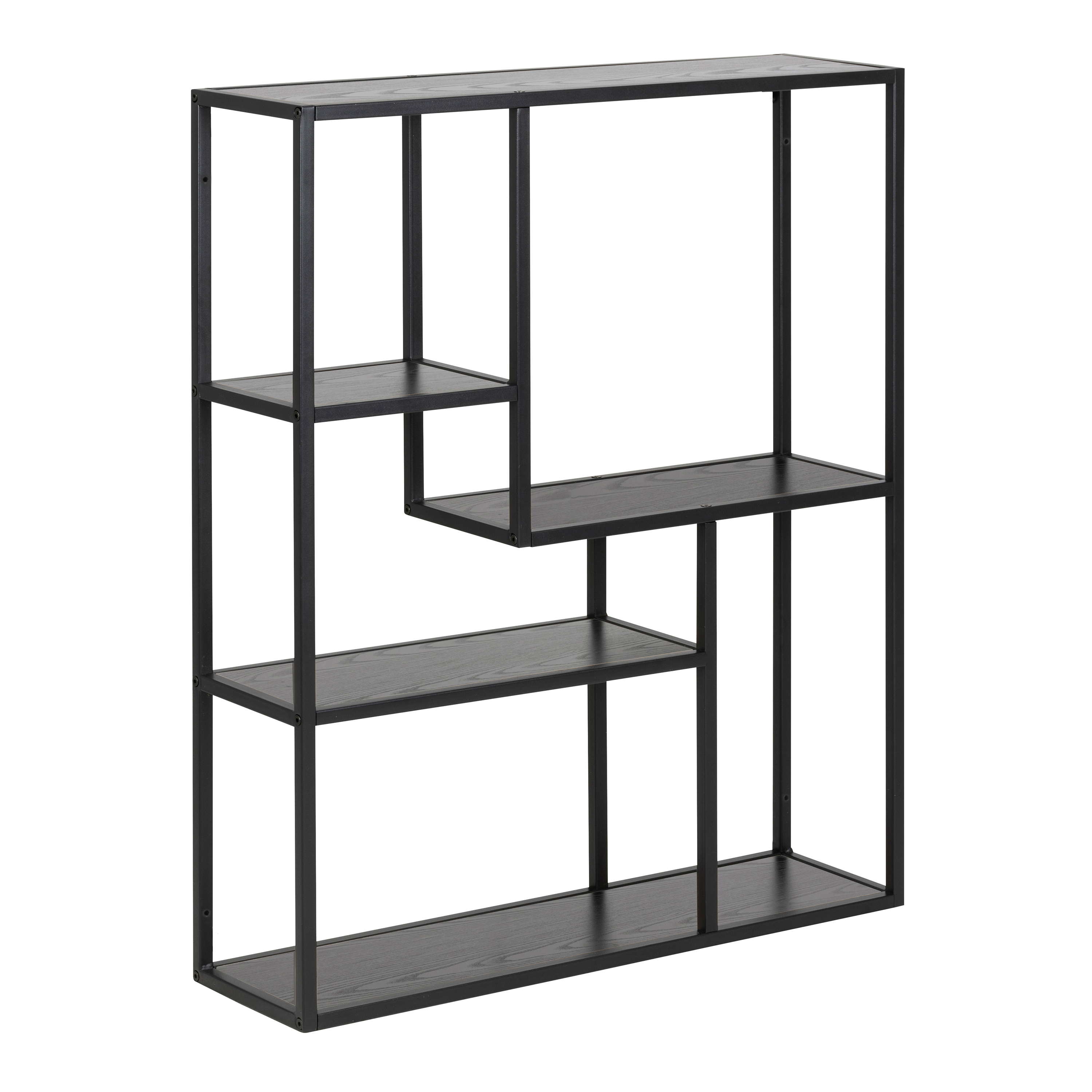 Seaford Black Metal Wall Shelf with 3 Additional Black Shelves - Rosalind Collection