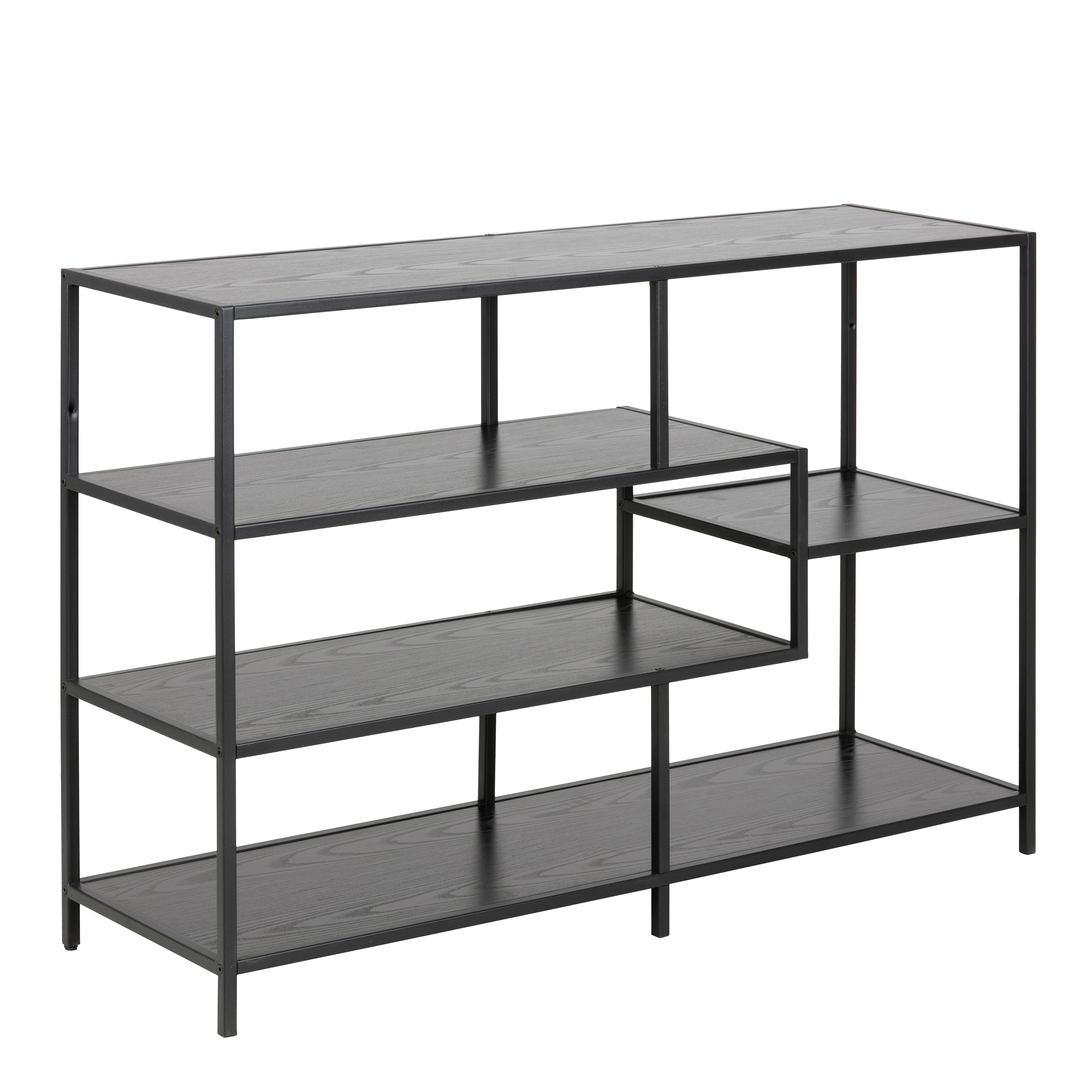 Bookcase - SEAFORD Wide Bookcase Black 114cm - Rosalind Collection