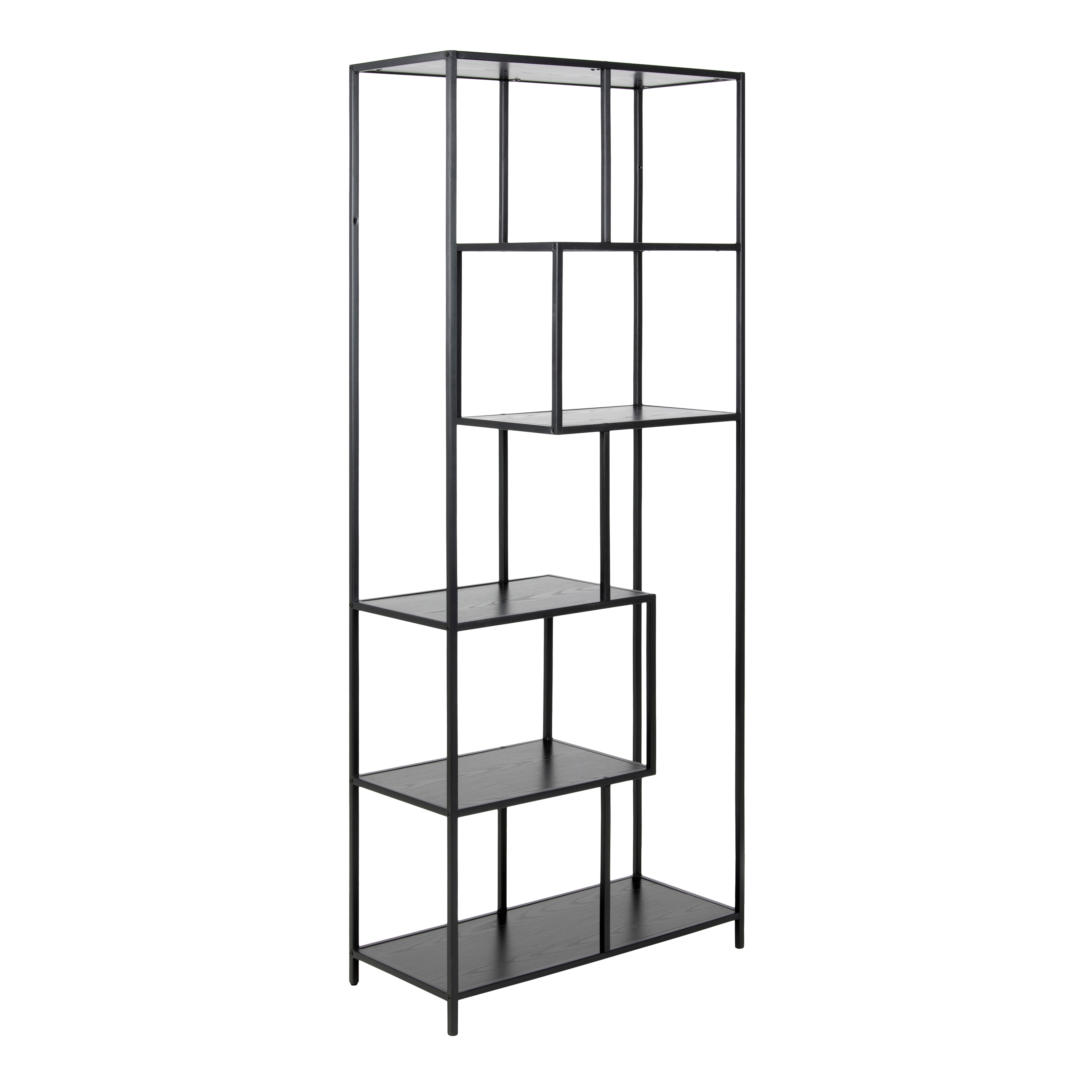 Seaford Tall Black Metal Bookcase with 5 Black Shelves - Rosalind Collection
