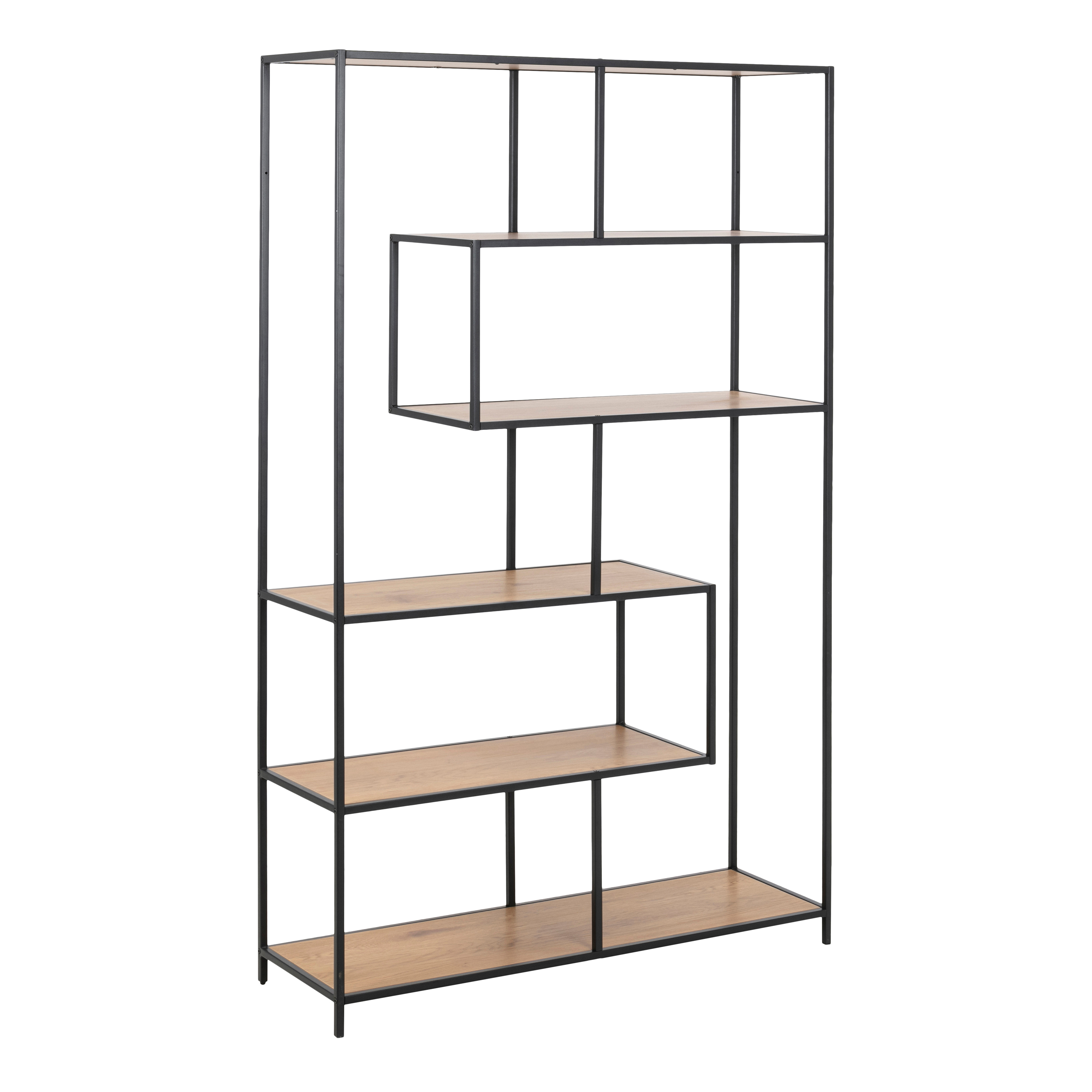 Bookcase - SEAFORD Large Bookcase Black and Oak 114cm - Rosalind Collection