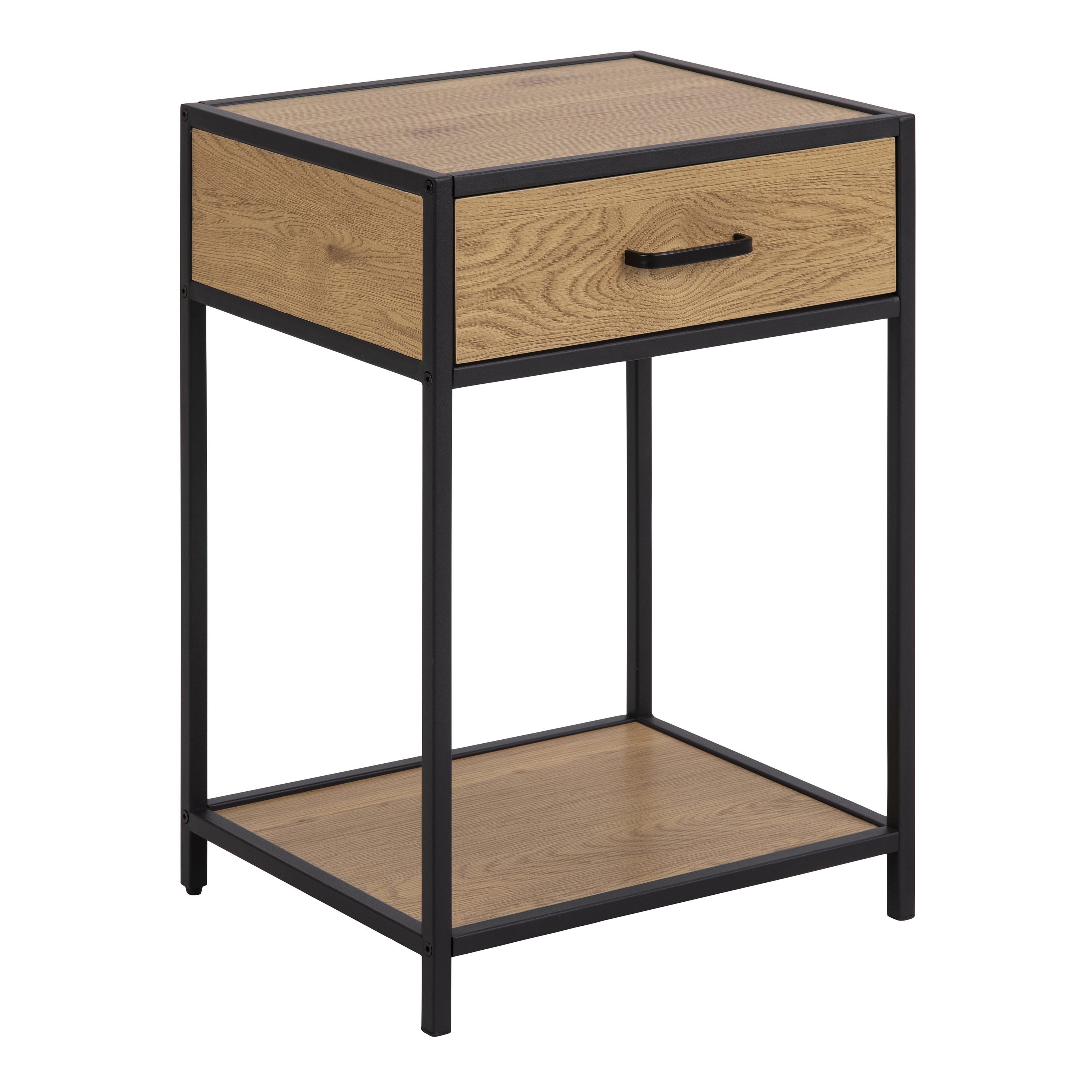 Seaford Bedside Table with 1 Drawer in Black & Oak - Rosalind Collection