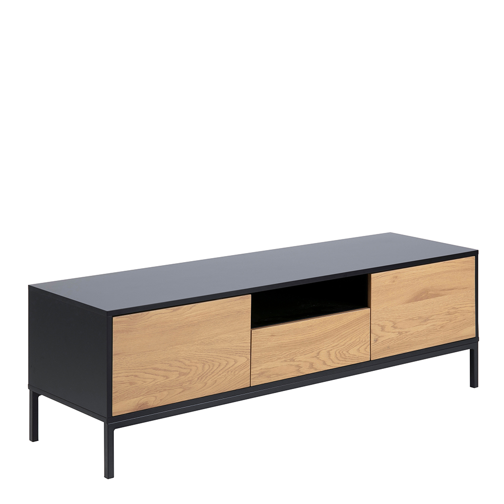 Seaford TV Unit 2 Doors 1 Drawer in Black & Oak - Rosalind Collection