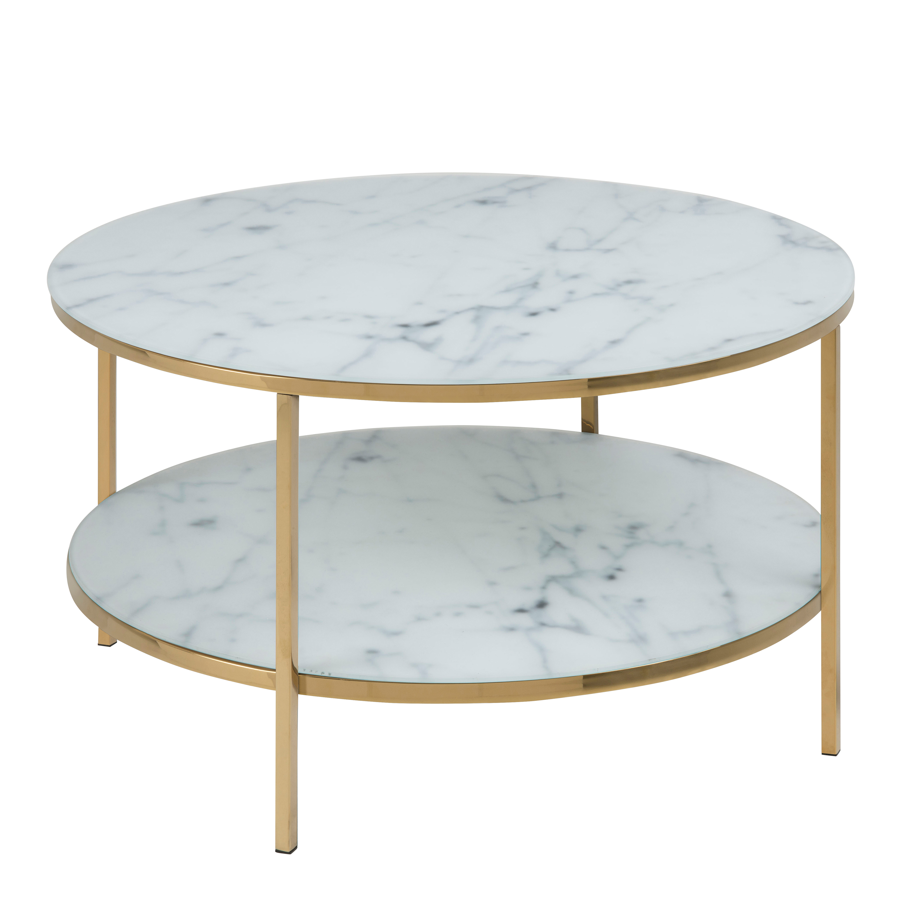 Alisma Round Coffee Table with Marble Effect Top & Gold Legs - Rosalind Collection