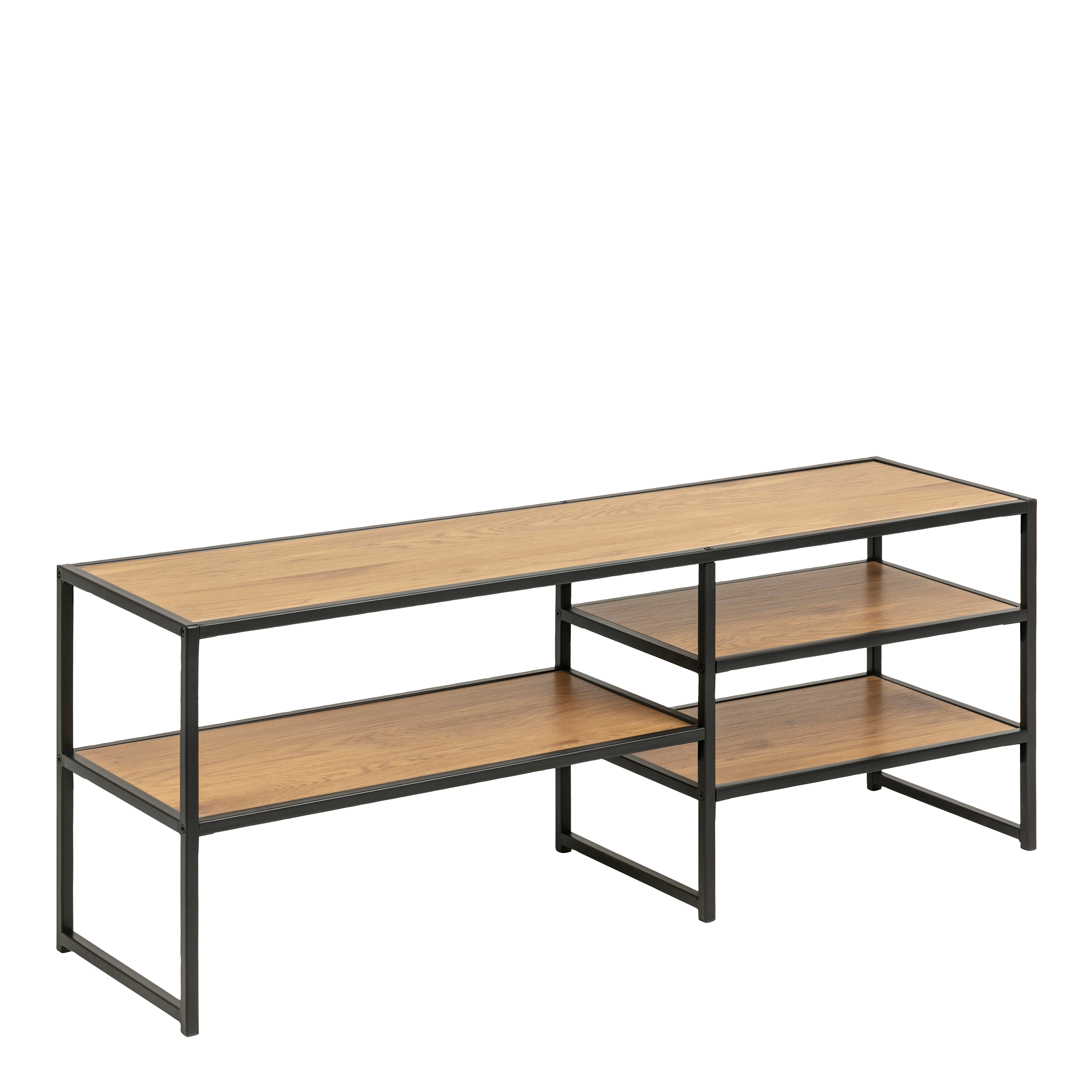 Seaford Black Metal Open TV Unit with 3 Oak Shelves - Rosalind Collection
