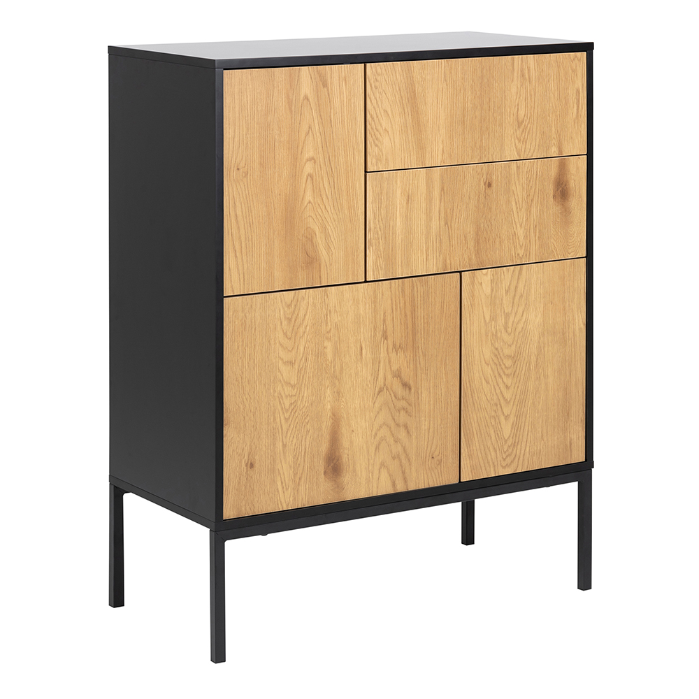 Seaford 3 Door 2 Drawer Sideboard in Black & Oak - Rosalind Collection