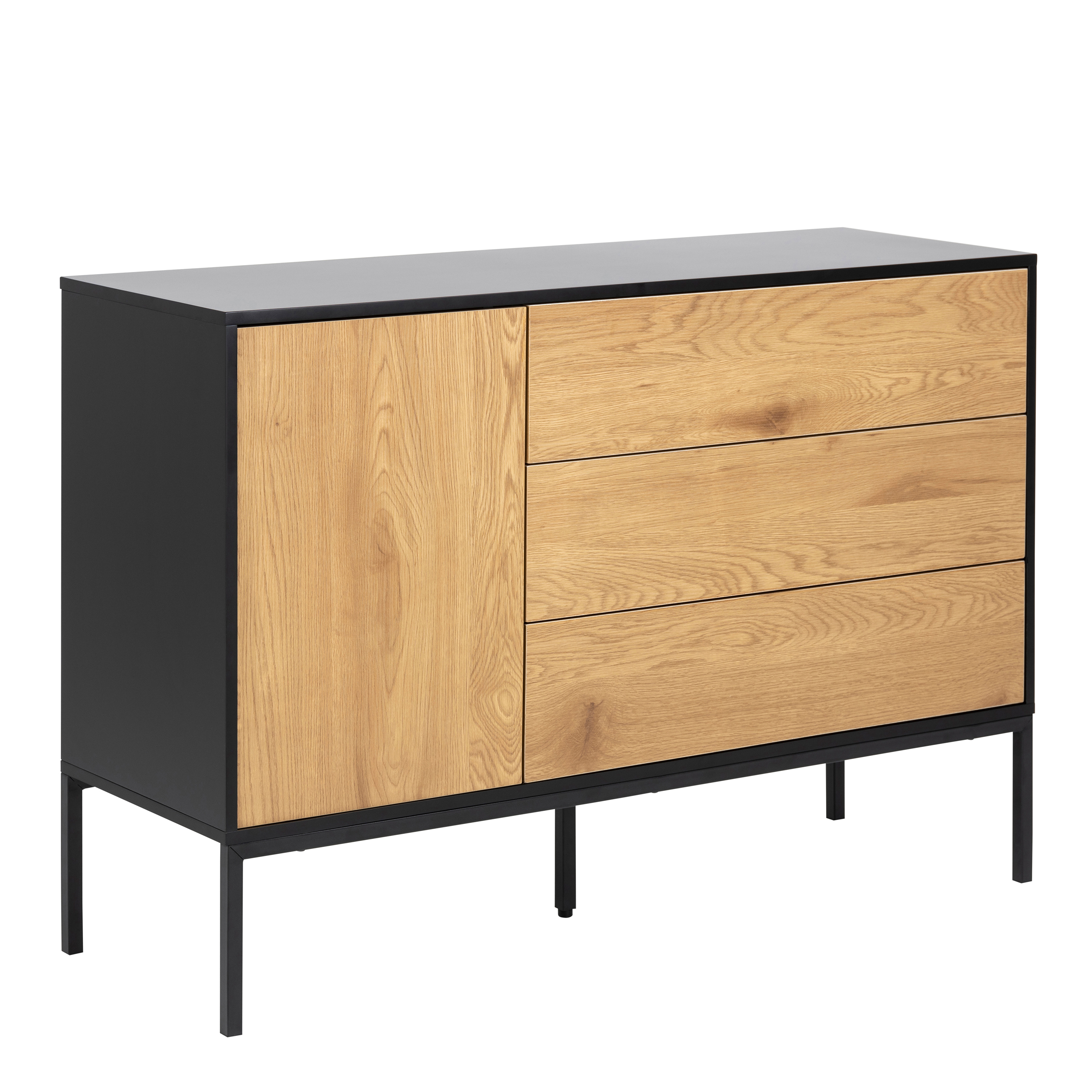Seaford 1 Door 3 Drawer Small Sideboard in Black & Oak - Rosalind Collection