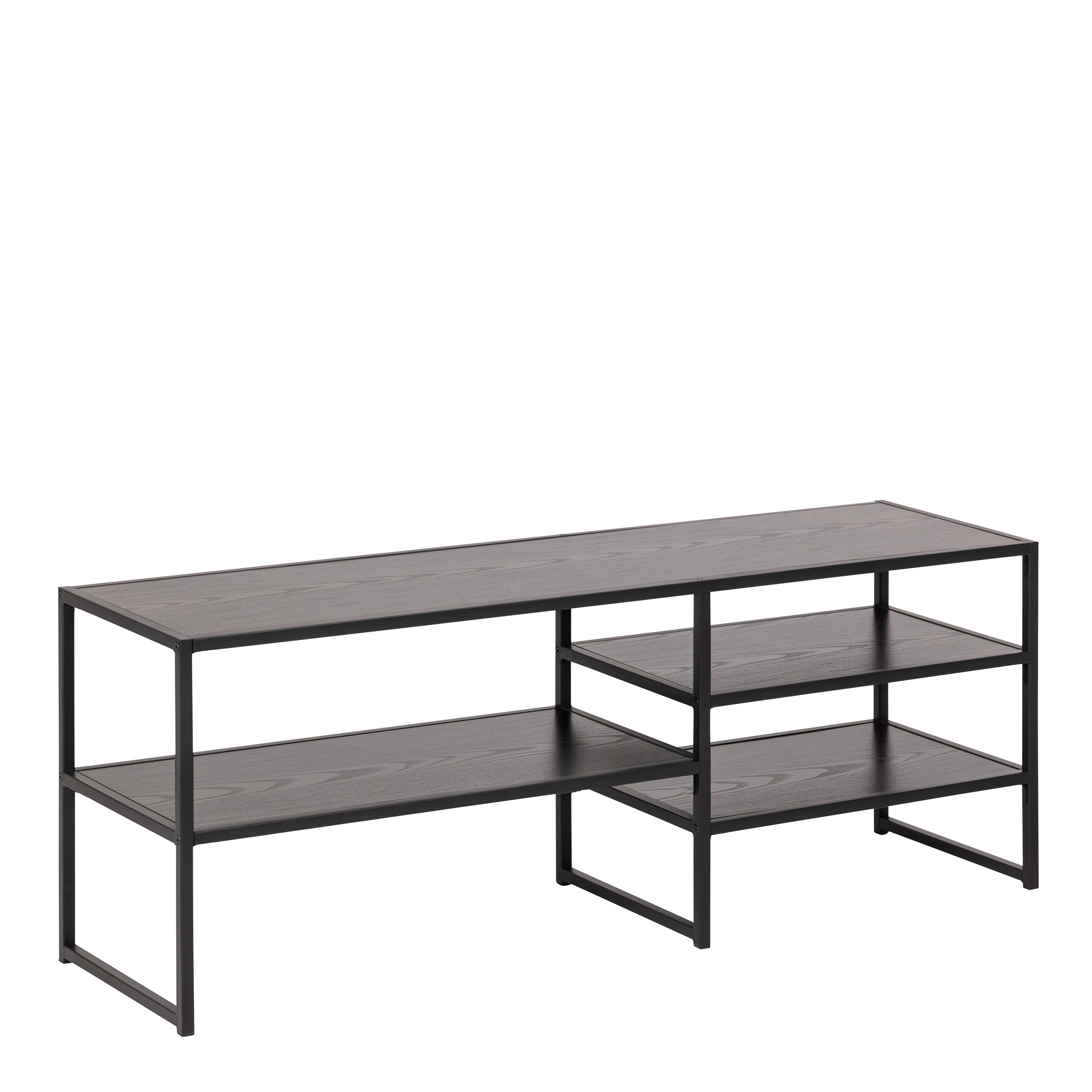 Seaford Black Metal Open TV Unit with 3 Black Shelves - Rosalind Collection