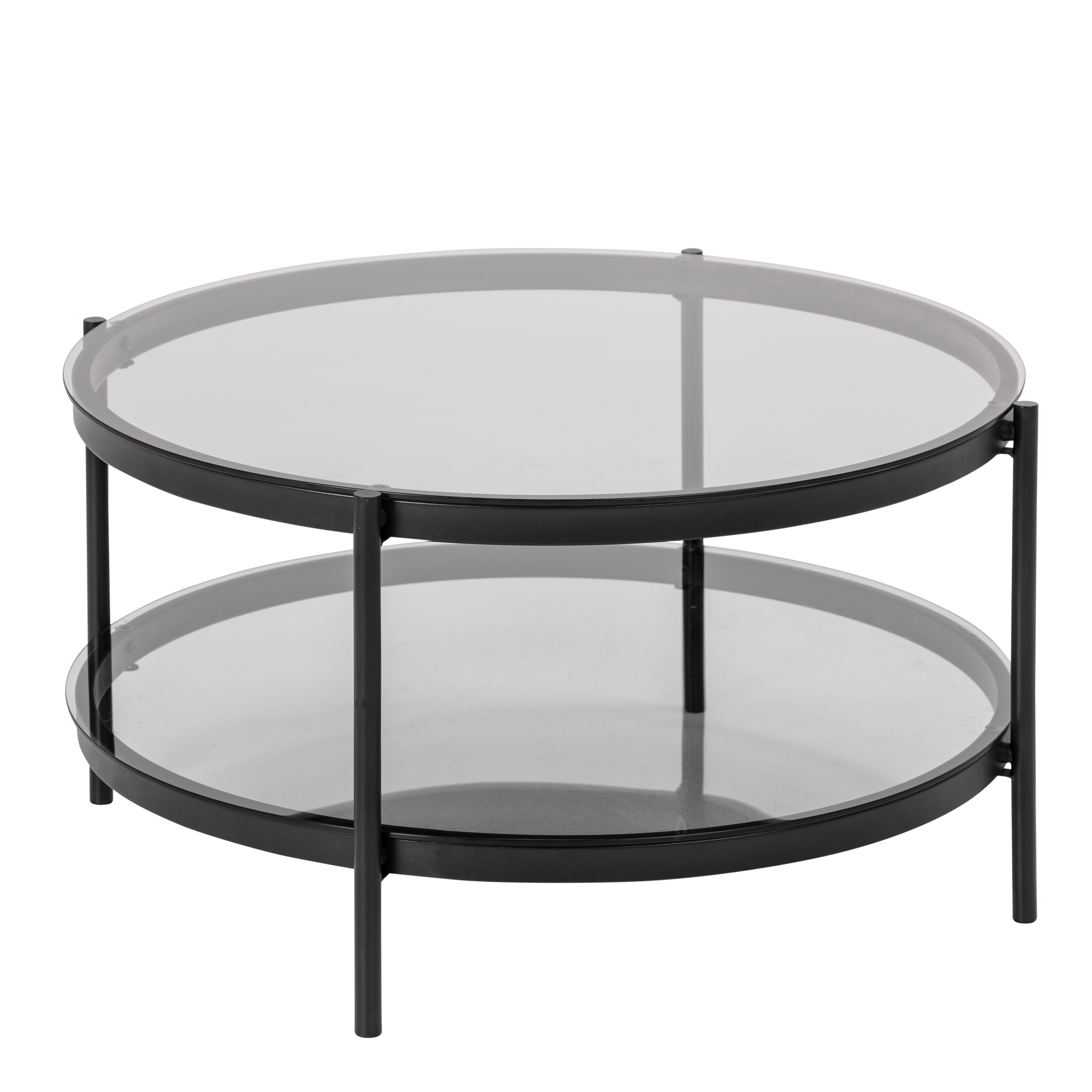 Bayonne Round Coffee Table in Black with Smoked Glass Top - Rosalind Collection