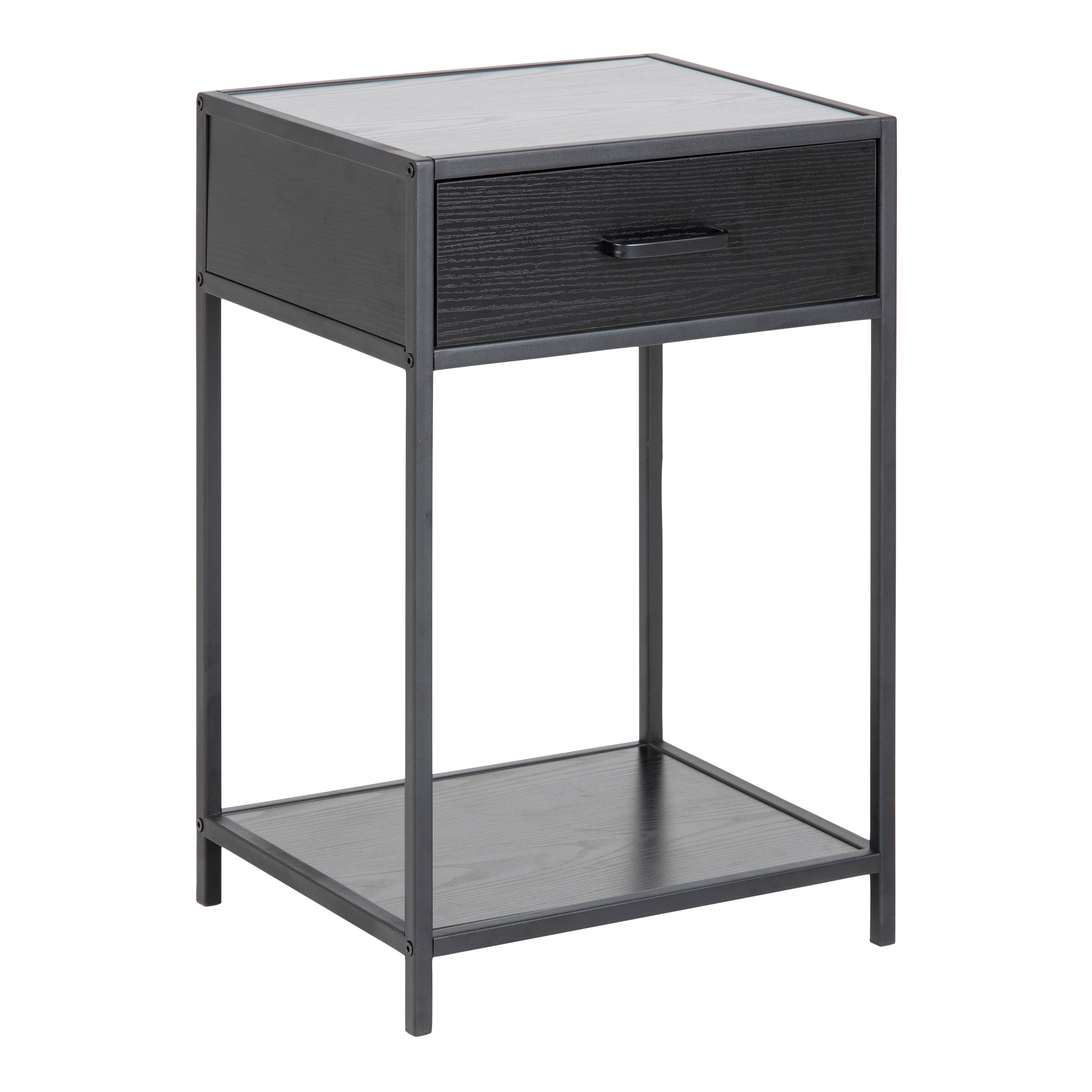 Seaford Bedside Table with 1 Drawer in Black - Rosalind Collection
