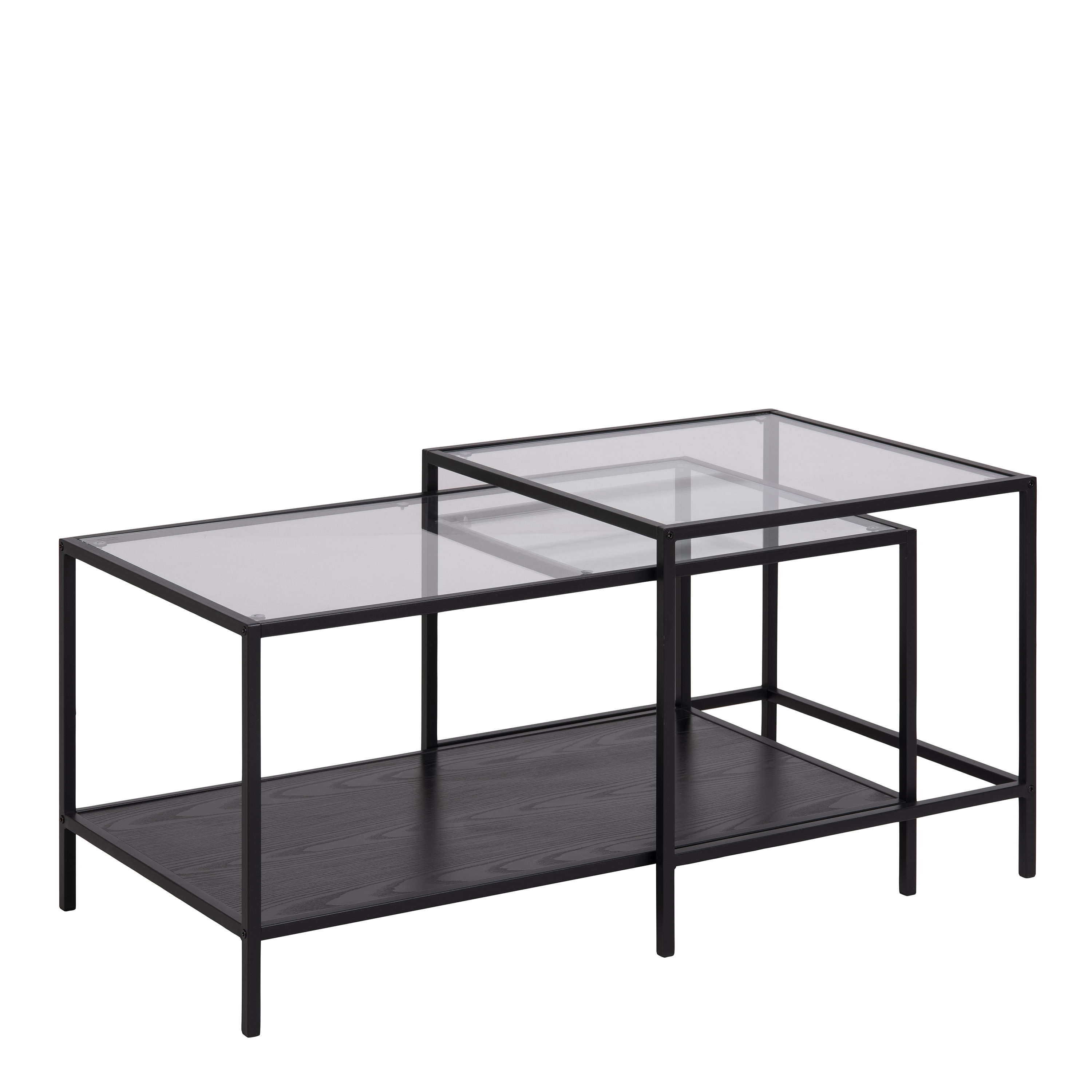 Seaford Black Metal Coffee Table Set with Glass Top - Rosalind Collection