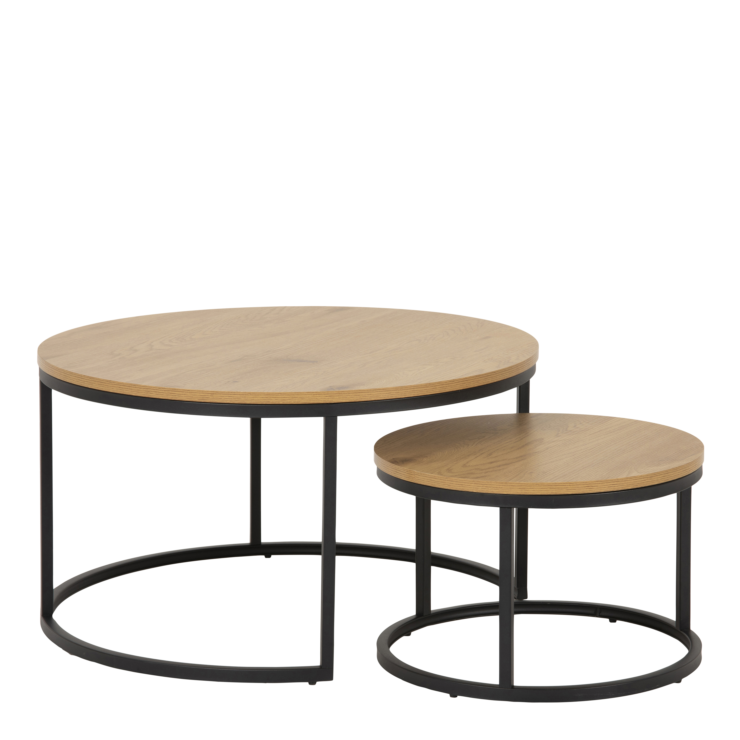 Spiro Round Coffee Table Set with Oak Top & Black Legs - Rosalind Collection