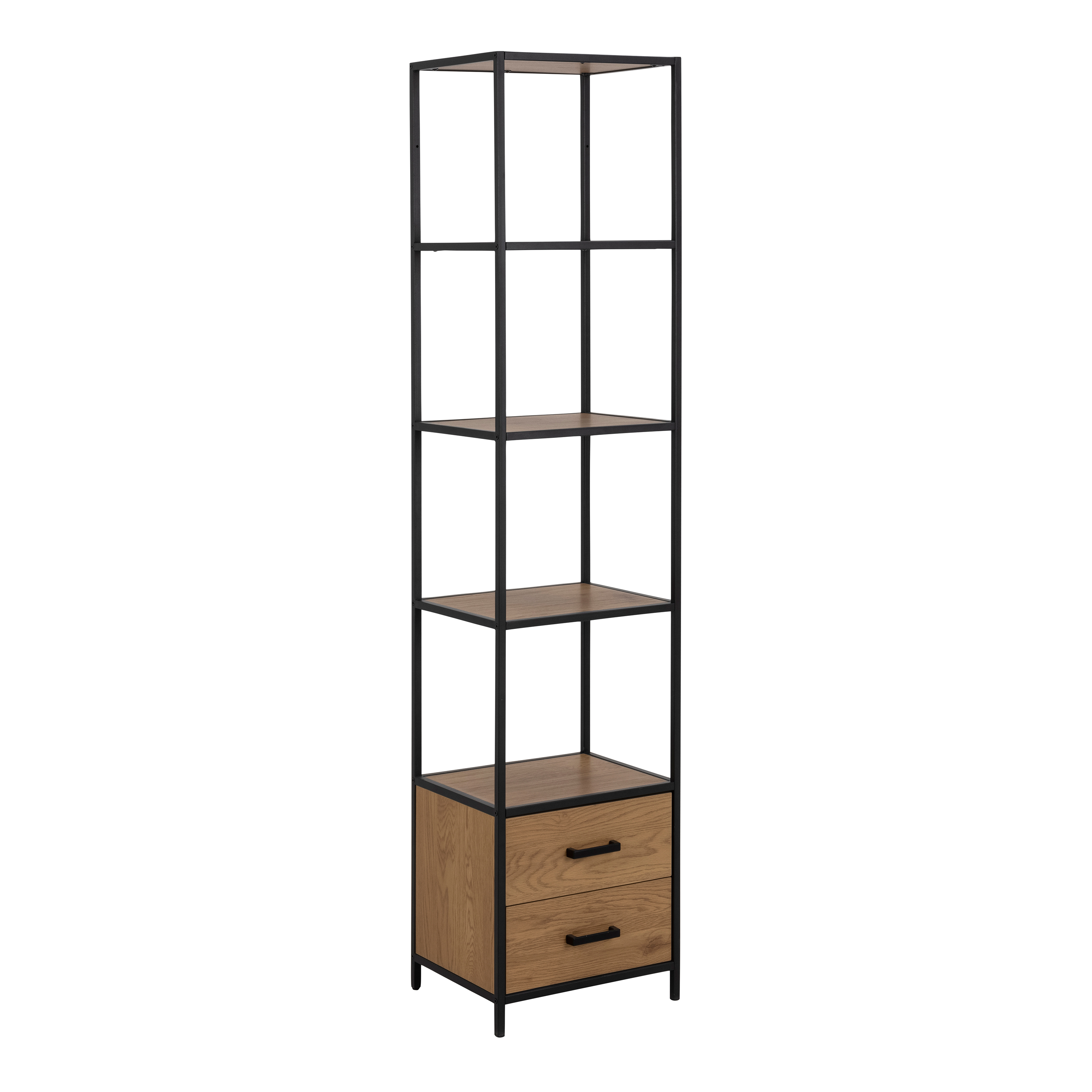 Seaford Bookcase with 2 Drawers and 3 Shelves in Black & Oak - Rosalind Collection