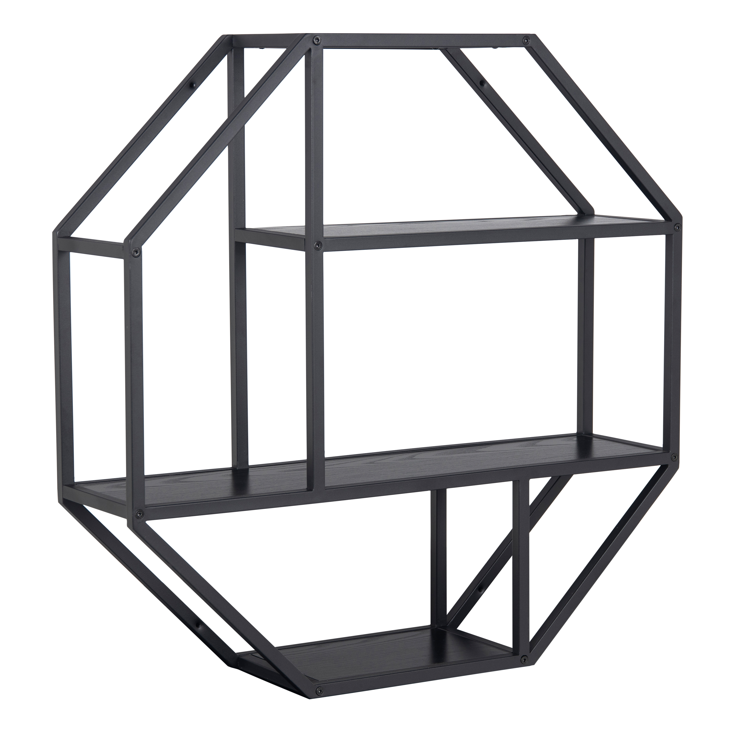 Seaford Octagonal Metal Wall Shelf in Black - Rosalind Collection