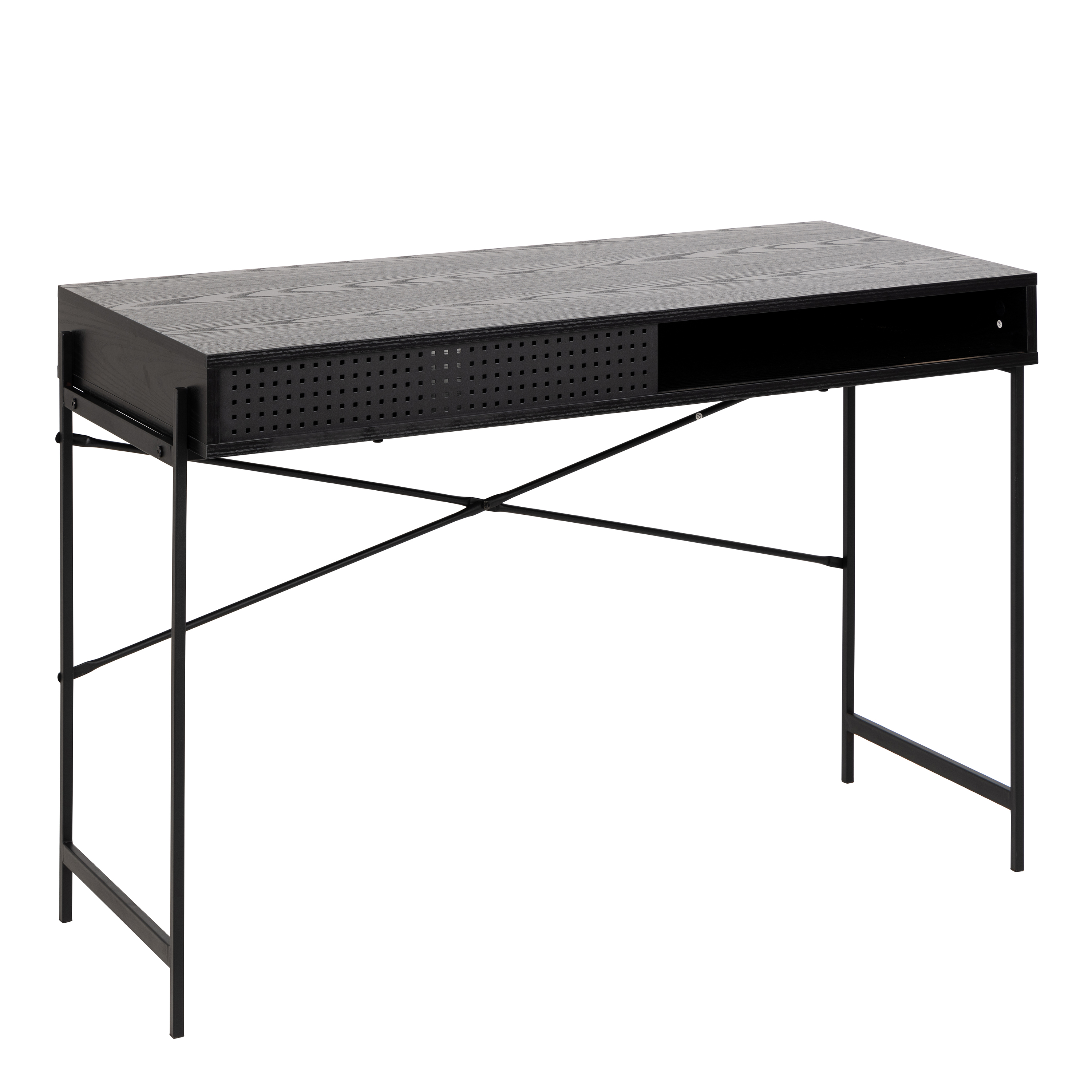 Angus Office Desk with Sliding Door in Black - Rosalind Collection
