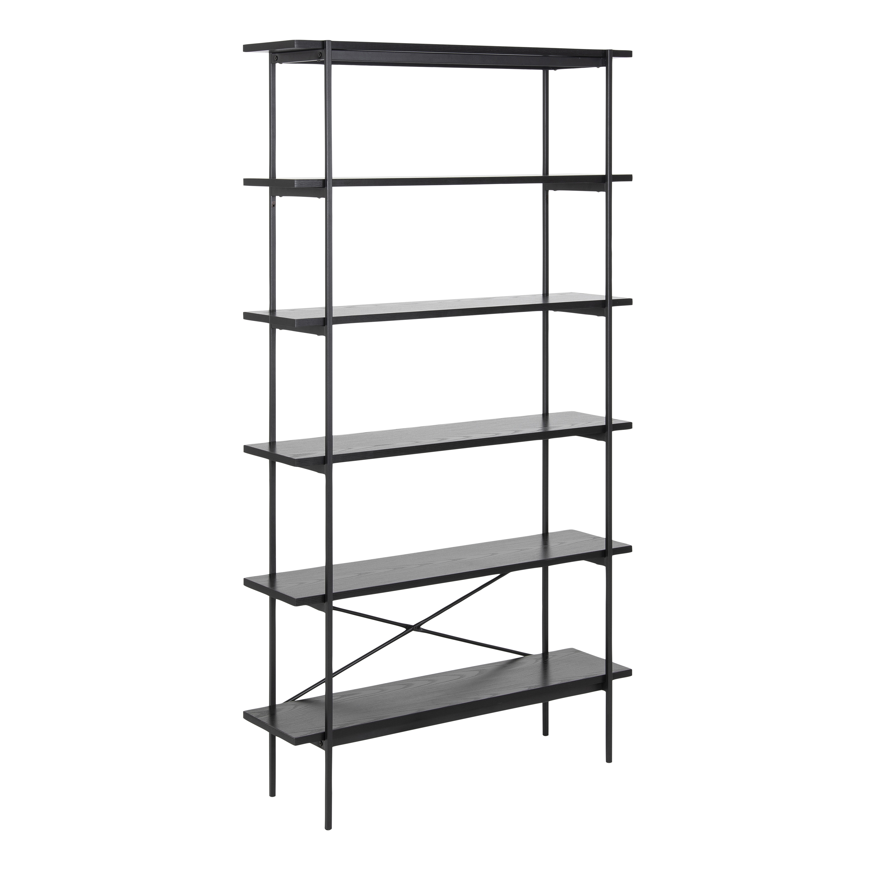 Angus Bookcase with 5 Shelves in Black - Rosalind Collection