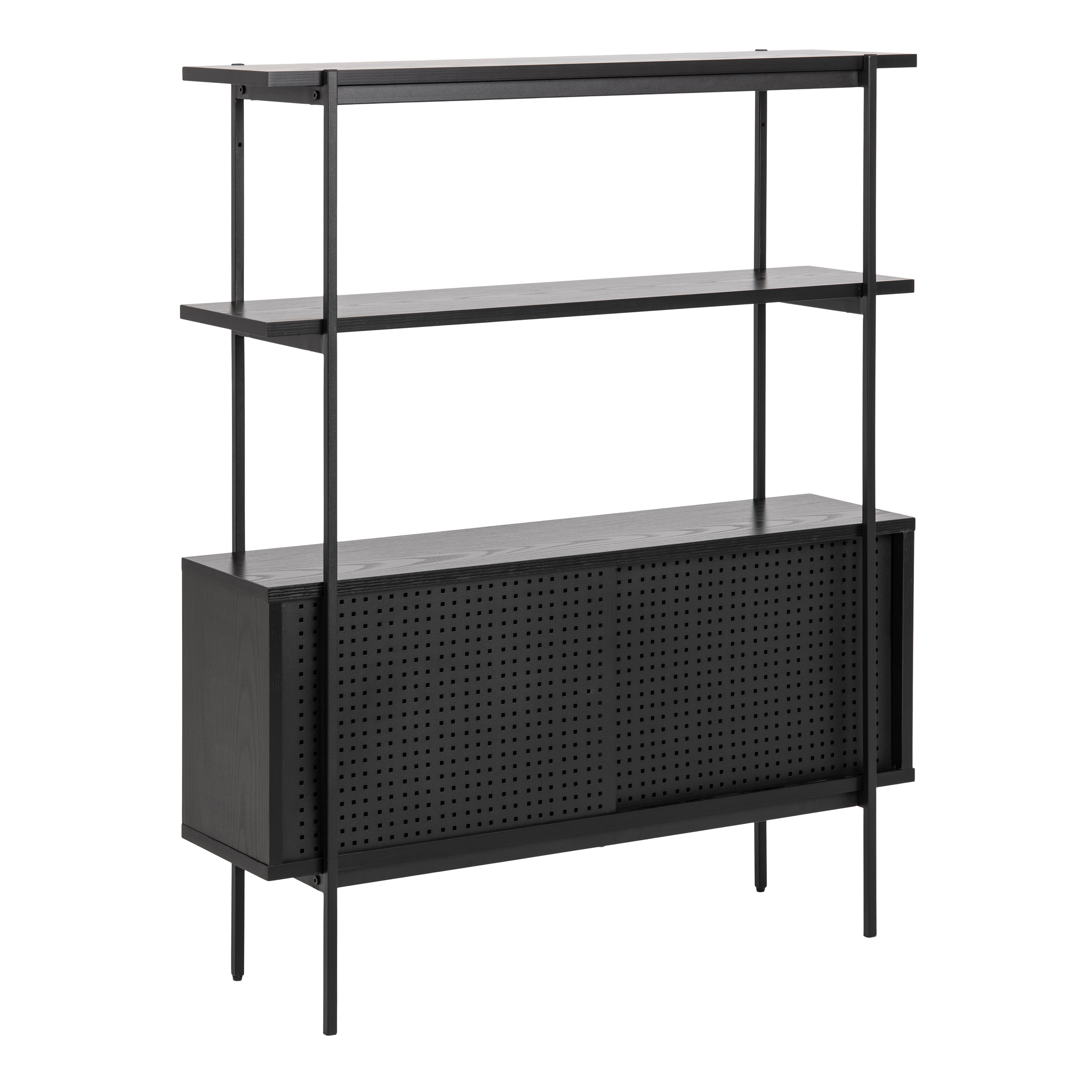 Angus Small Bookcase with 2 Sliding Doors in Black - Rosalind Collection
