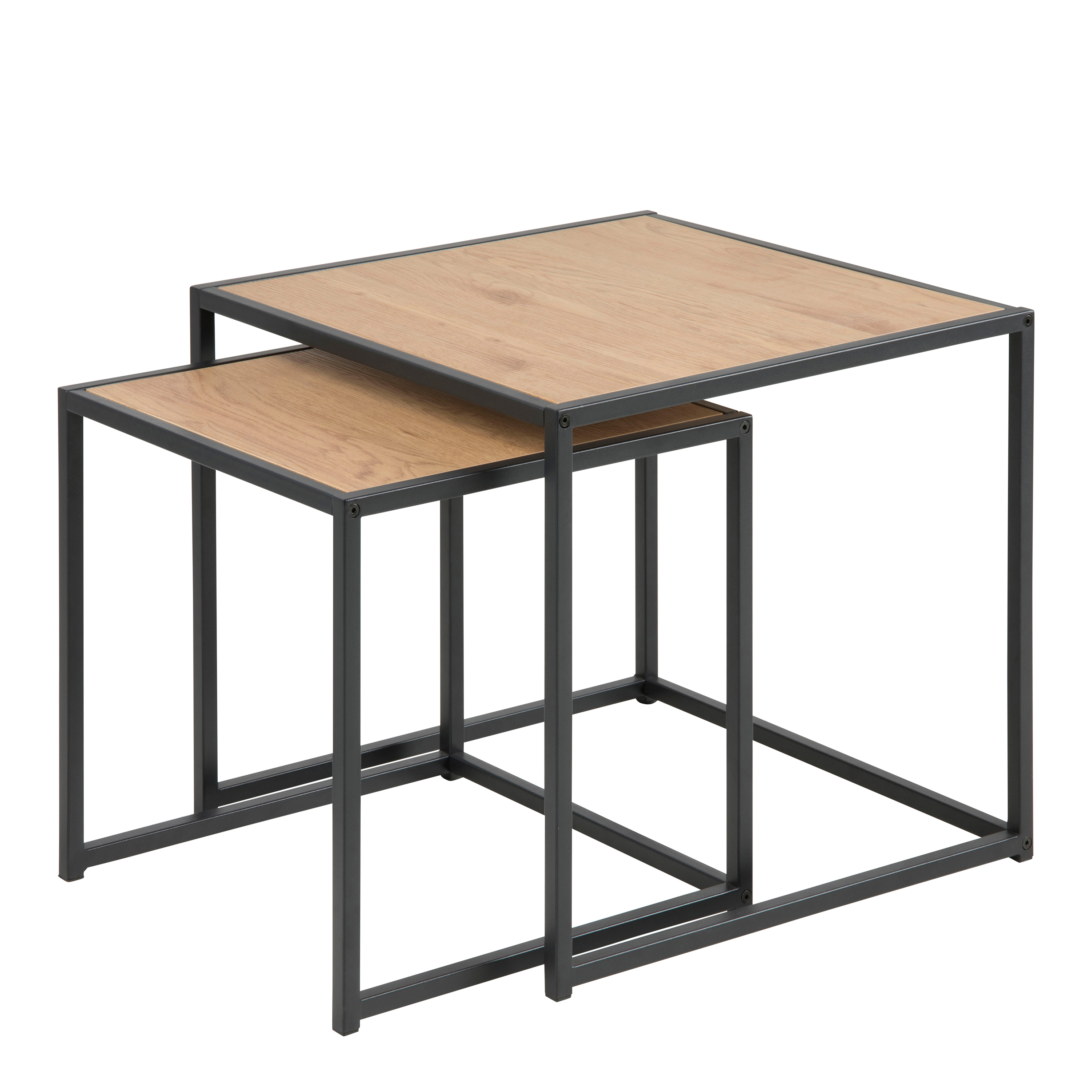 Seaford Black Metal Nest of Tables with Oak Top - Rosalind Collection