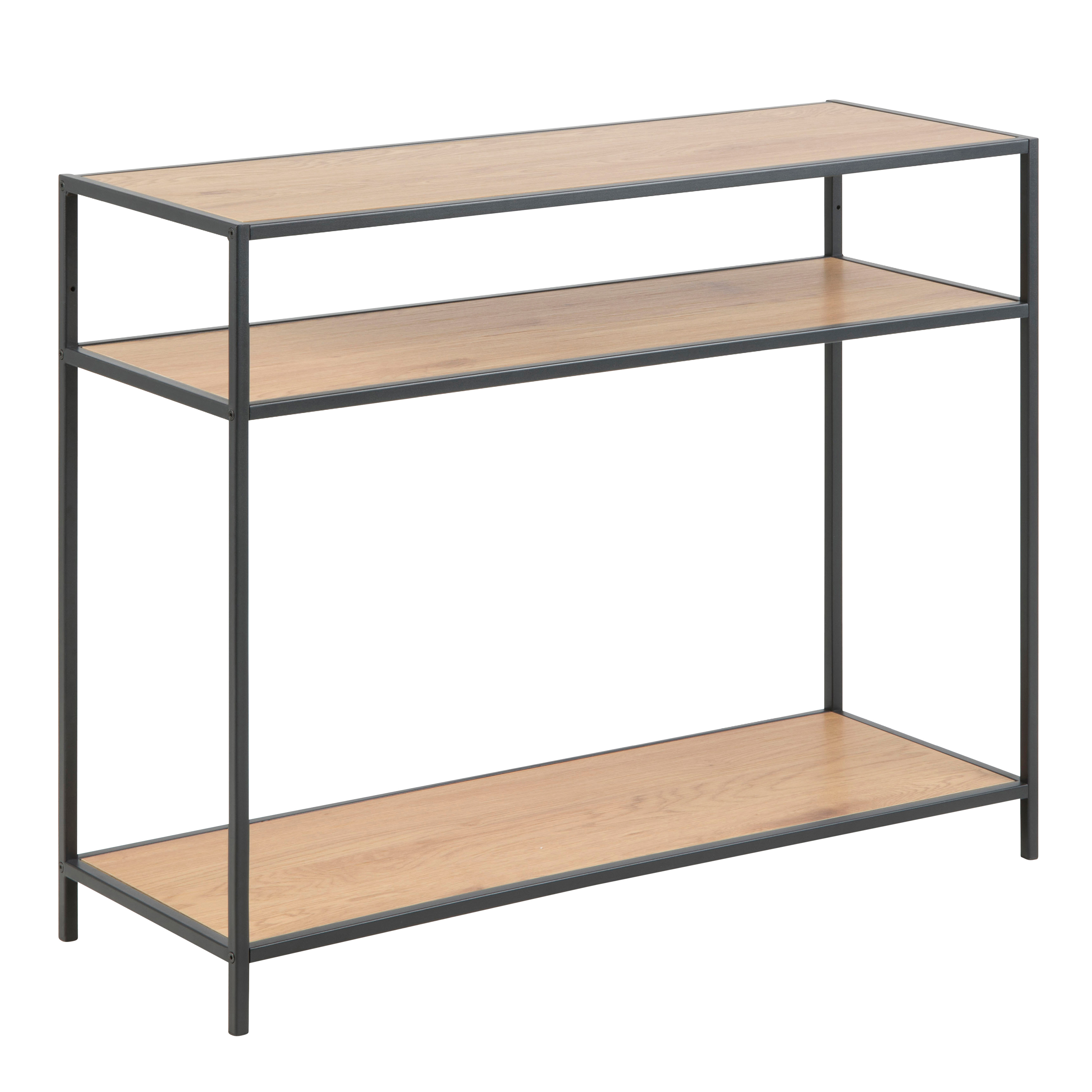 Seaford Console Table, 2 Shelves in Black and Oak - Rosalind Collection