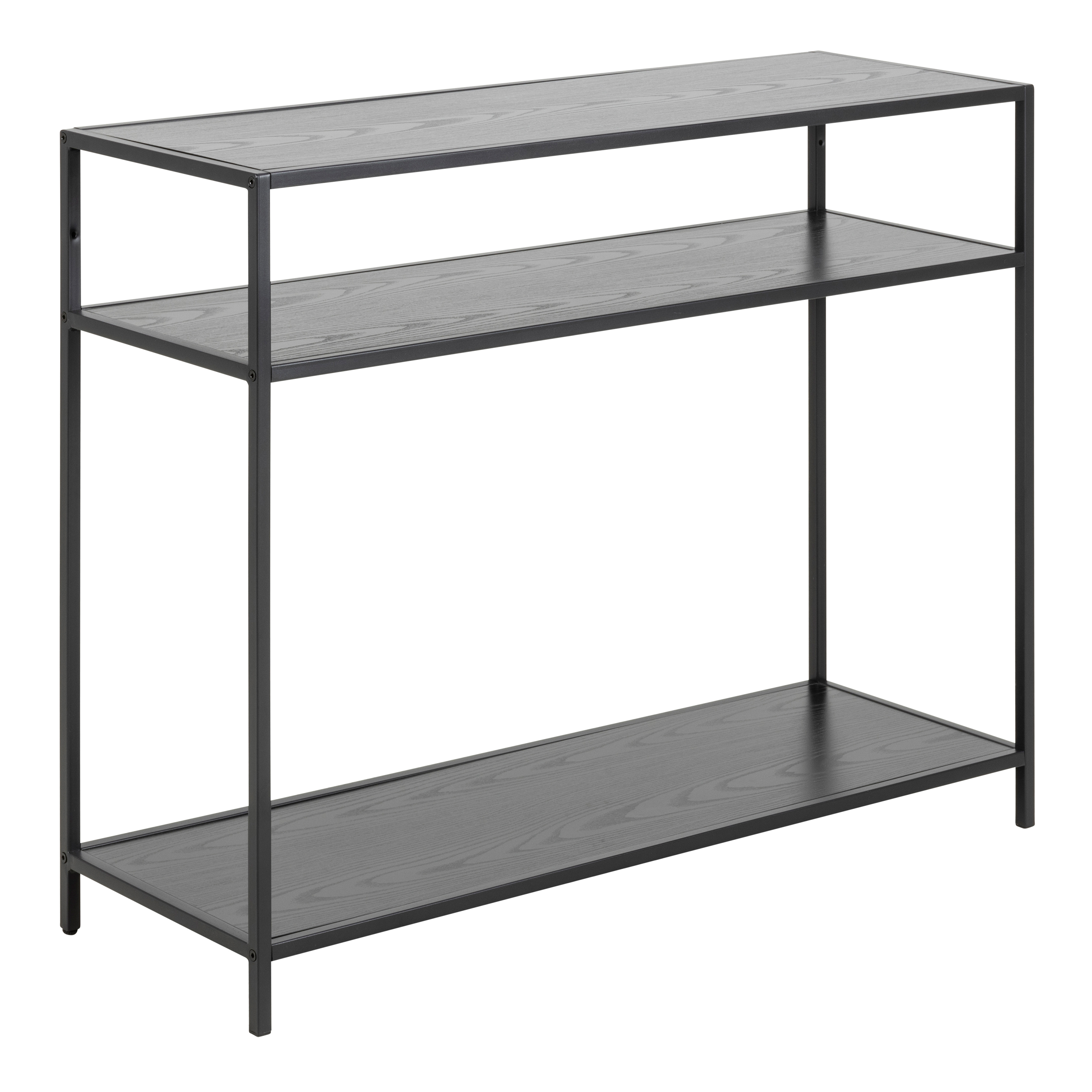 Seaford Console Table with 2 Shelves in Black and Oak - Rosalind Collection