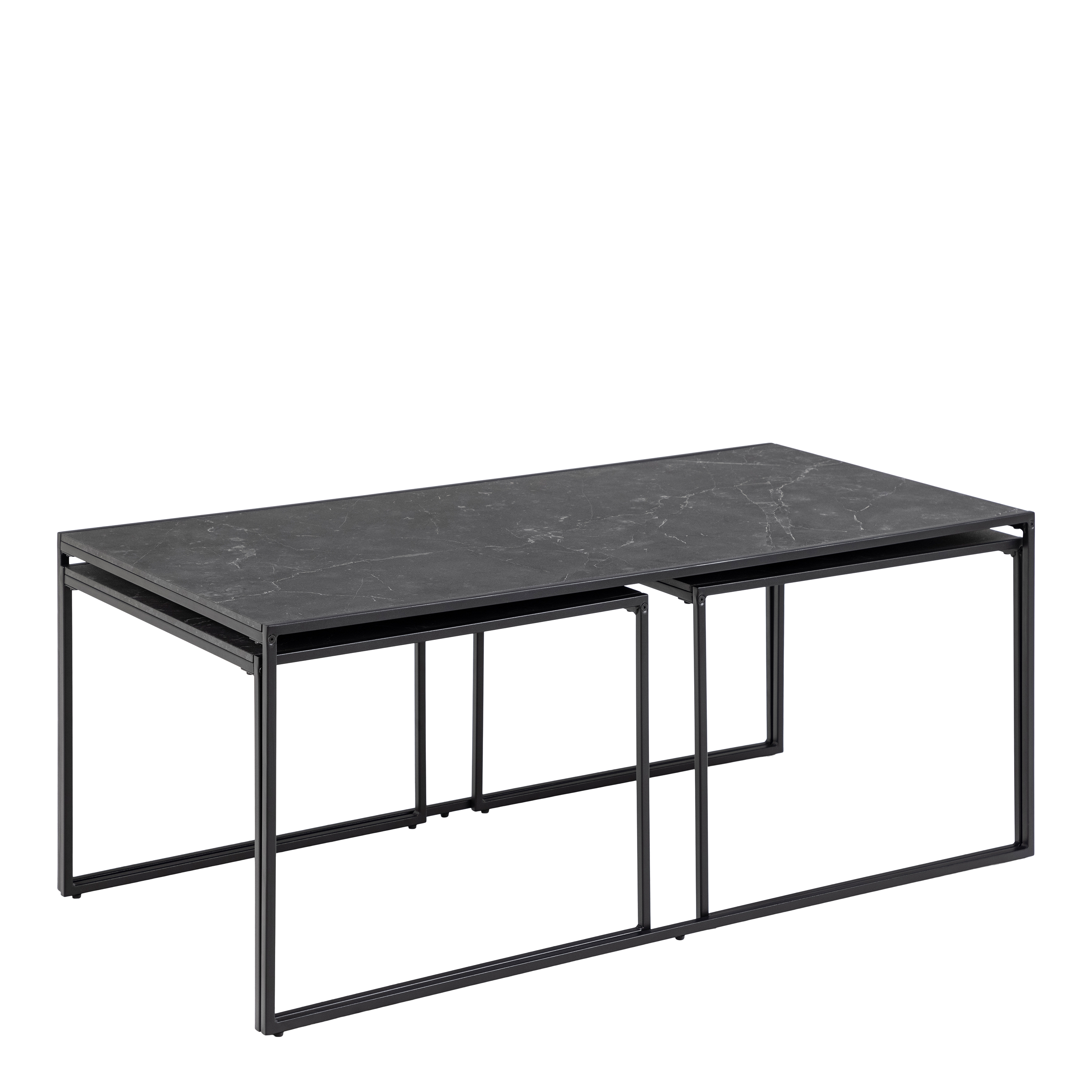 Infinity Square/Coffee Table Setin Matt Black Set of 3 - Rosalind Collection
