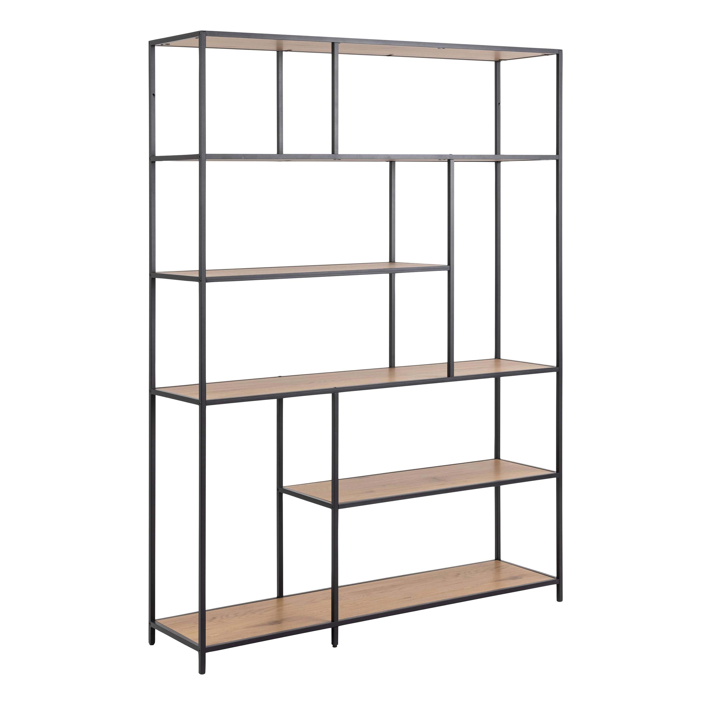Seaford Bookcase with 1 Drawer and 5 Shelves in Black and Oak - Rosalind Collection