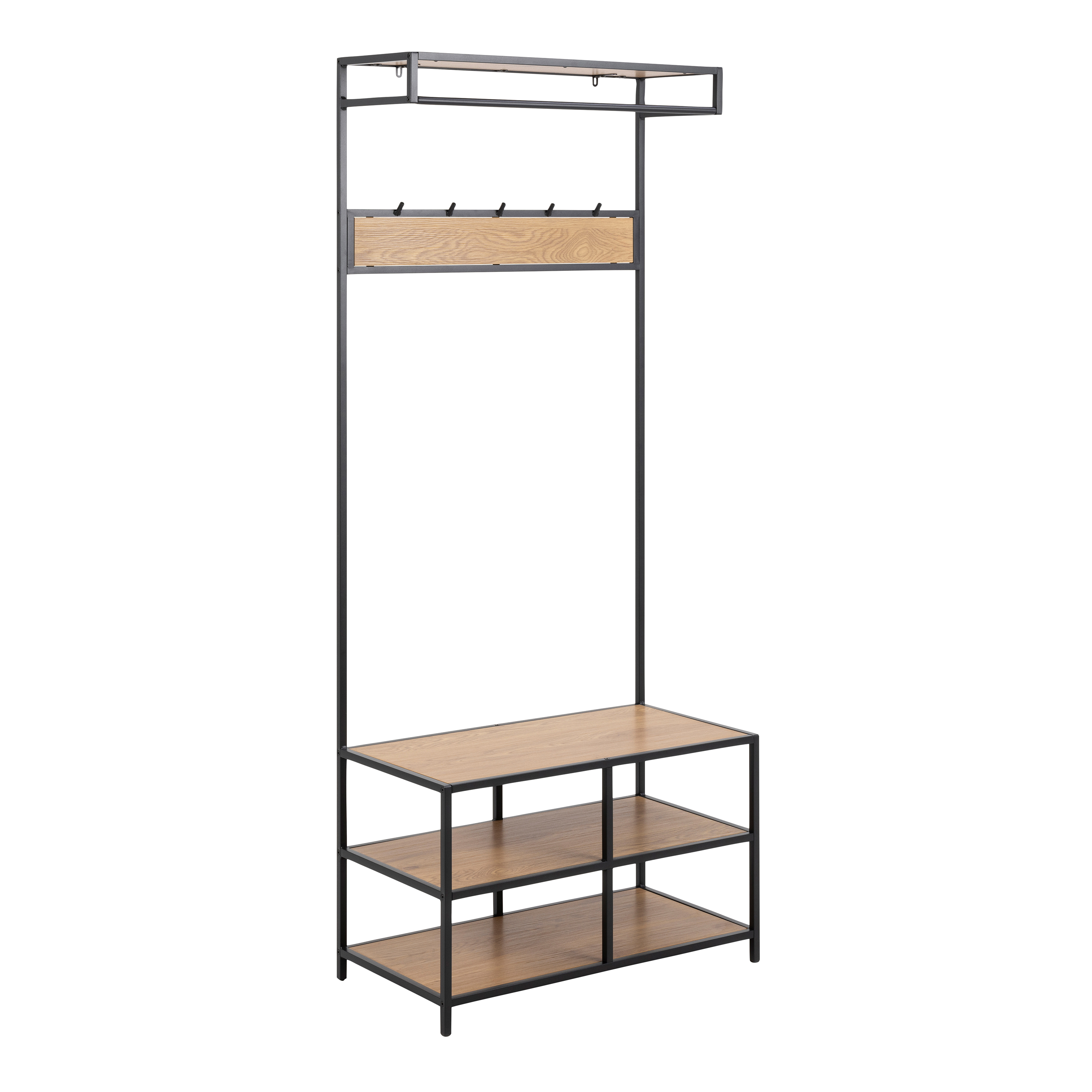 Seaford Clothes Rack with 3 Shelves in Black and Oak - Rosalind Collection