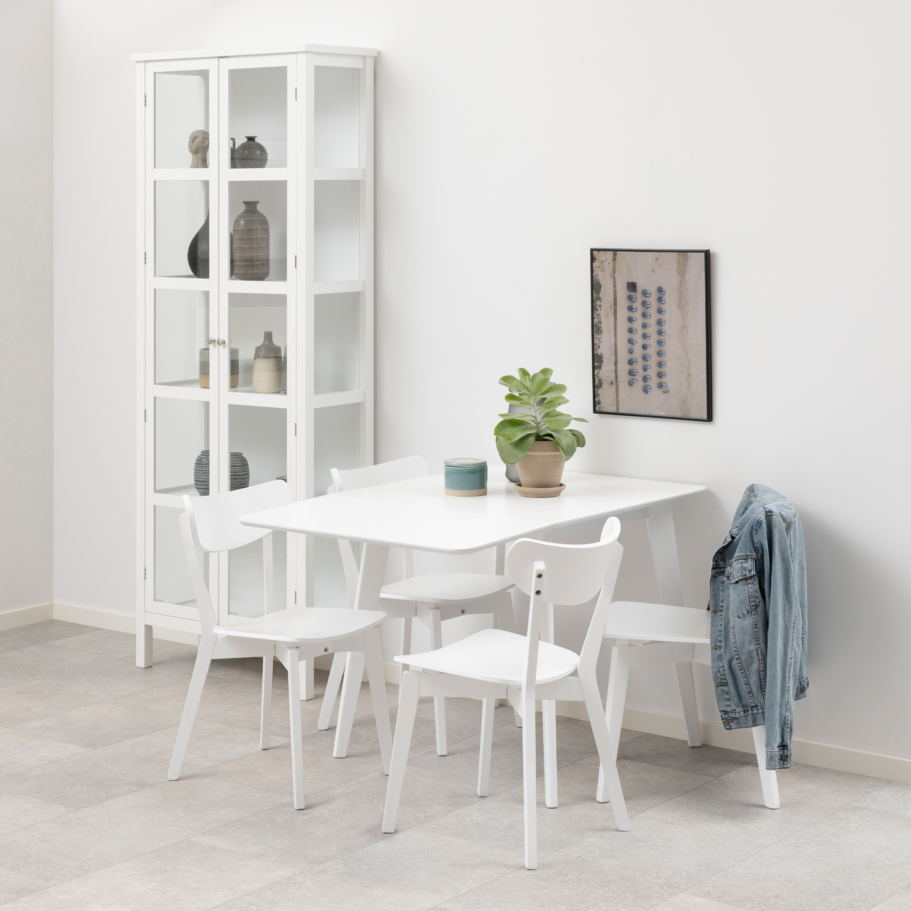 ROXEN Square Dining Table in White Included 4 Dining Chair in White - Rosalind Collection