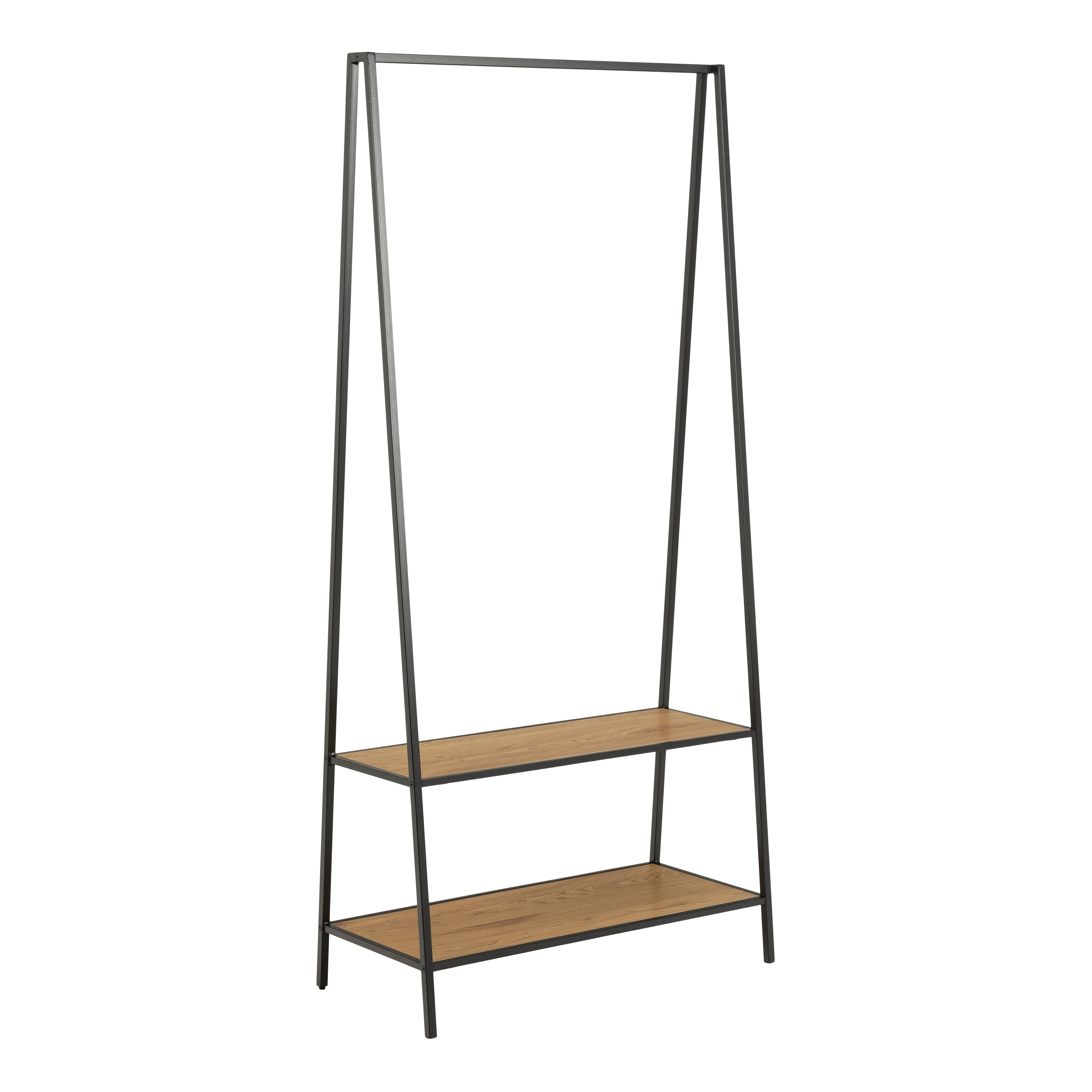 Seaford Black Metal Clothes Rack with 2 Oak Shelves - Rosalind Collection