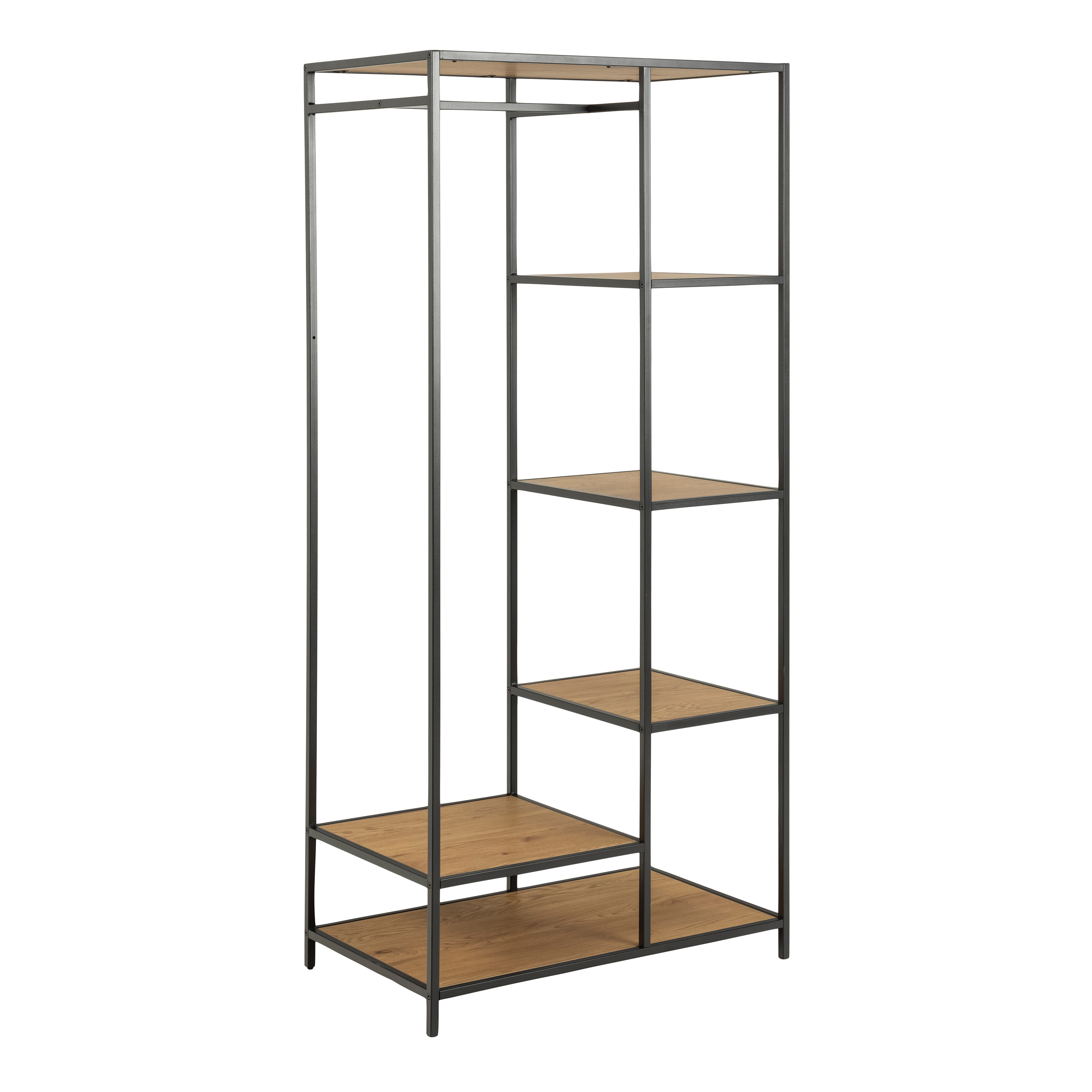 Seaford Black Metal Clothes Rack with 5 Oak Shelves - Rosalind Collection