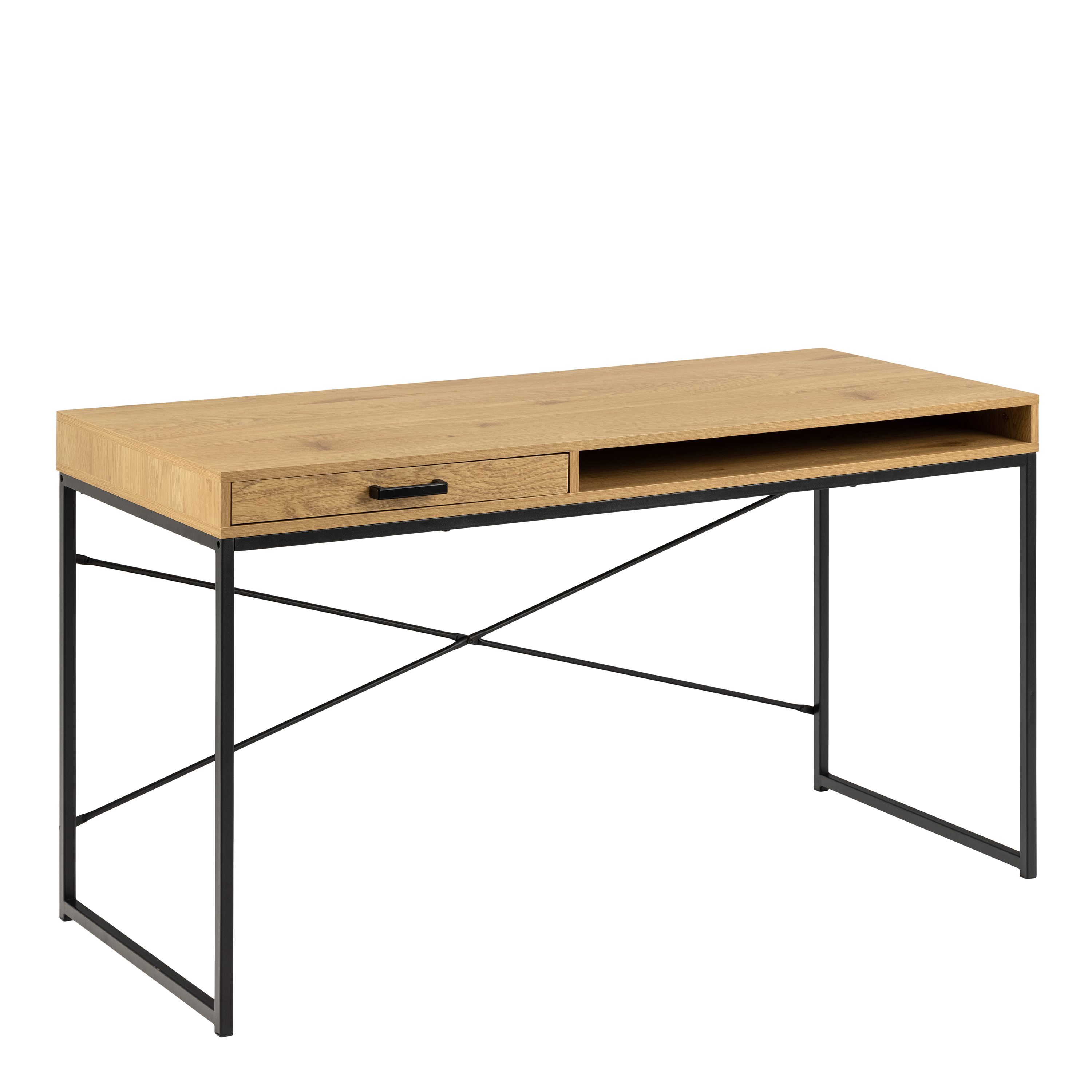 Seaford Office Desk with 1 Drawer in Black and Oak - Rosalind Collection