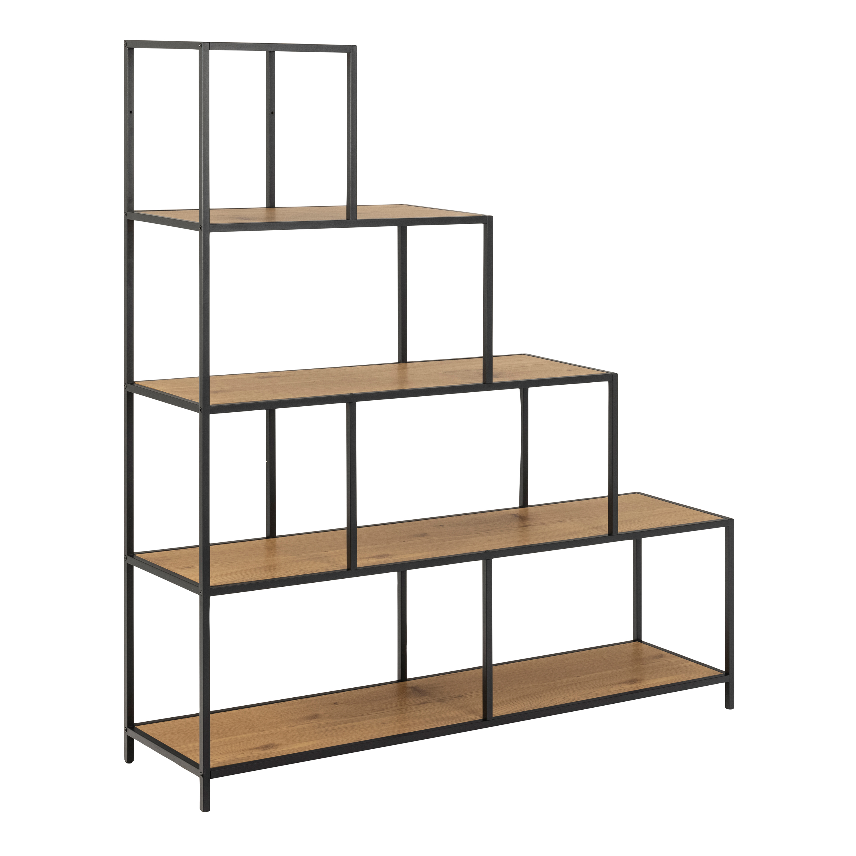 Seaford Bookcase with 4 Shelves and 1 Drawer in Black and Oak - Rosalind Collection