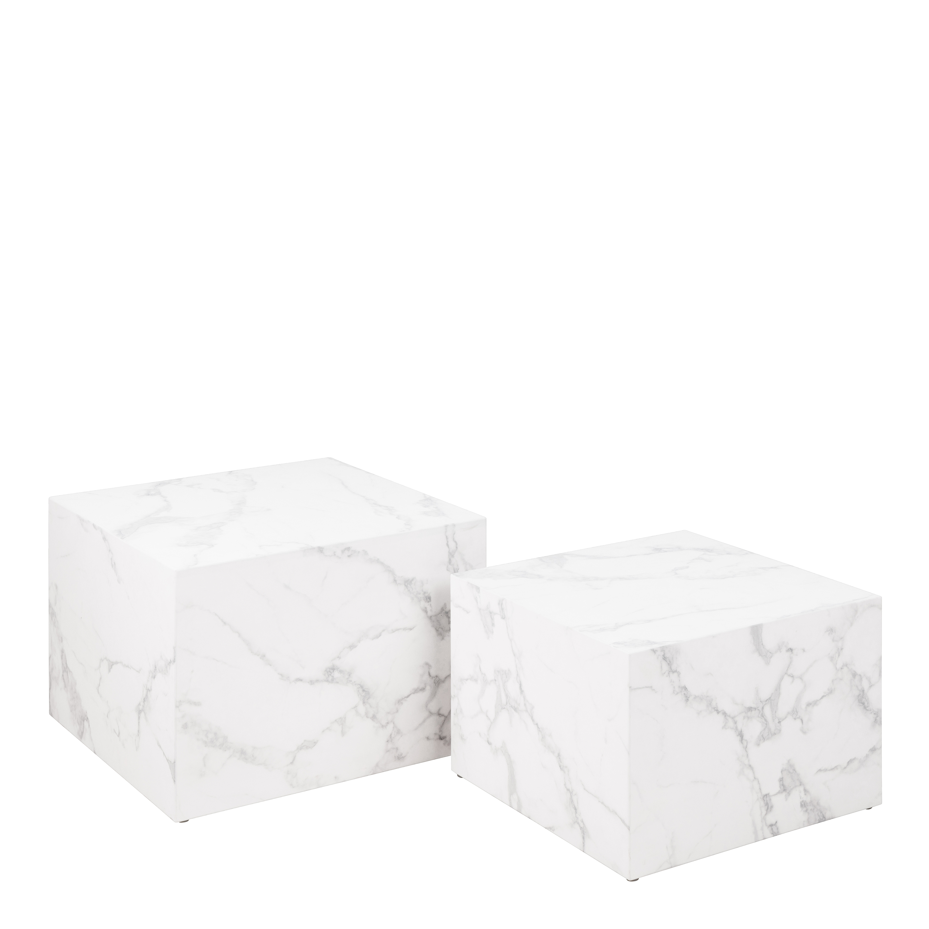 Dice Square Coffee Table Set in White Marble Effect - Rosalind Collection
